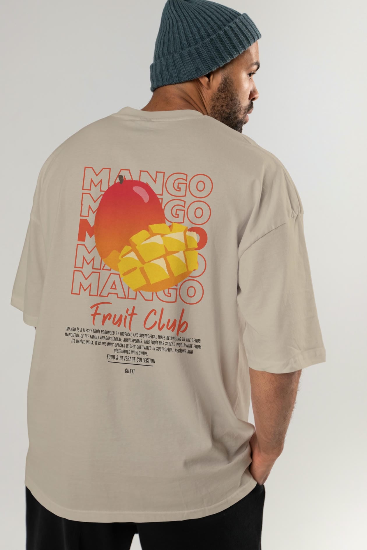 Mango Arka Baskılı Oversize t-shirt Erkek Kadın Pamuk Bisiklet Yaka tişort
