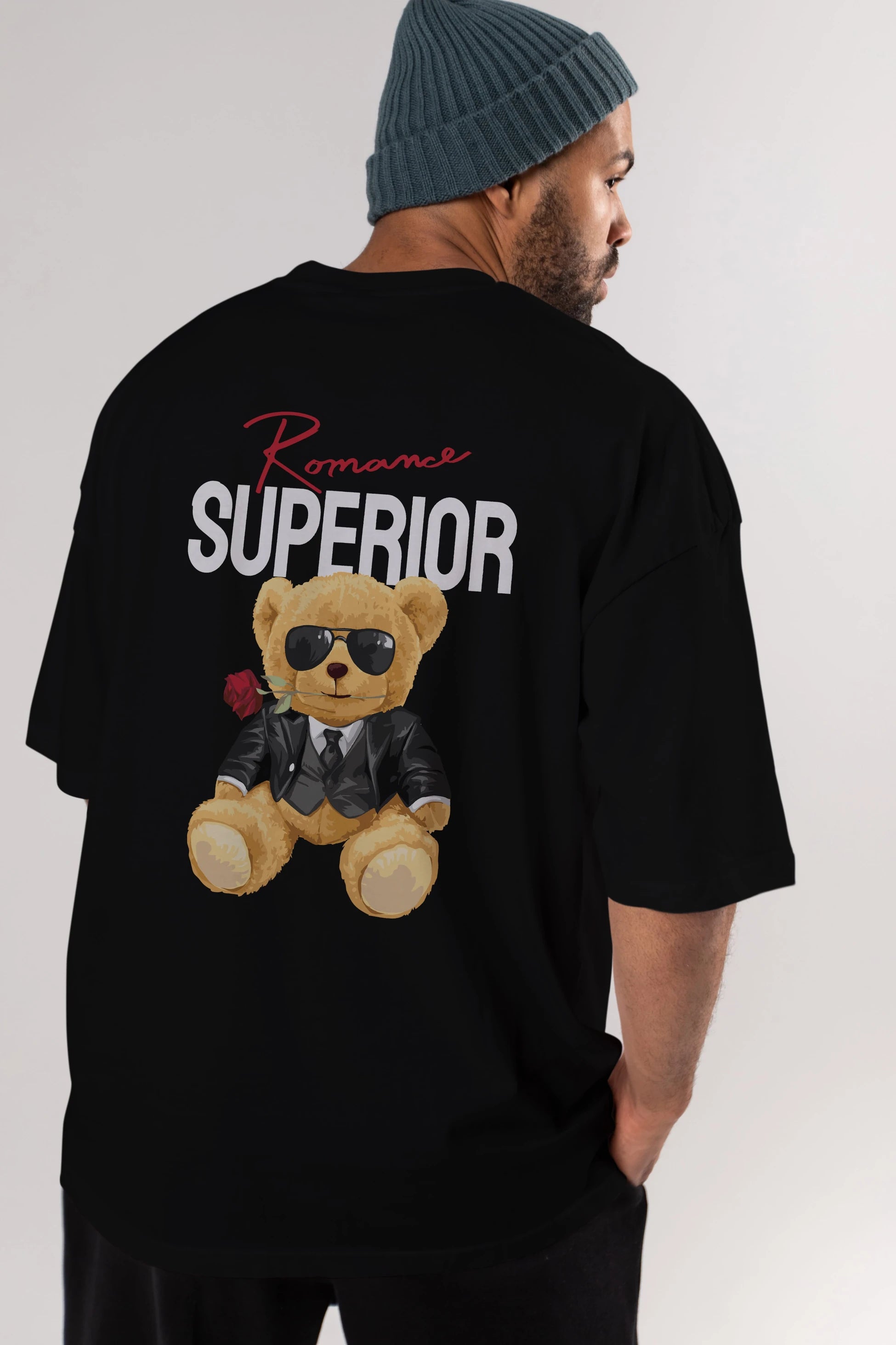Teddy Bear Romance Superior Arka Baskılı Oversize t-shirt Erkek Kadın Unisex %100 Pamuk