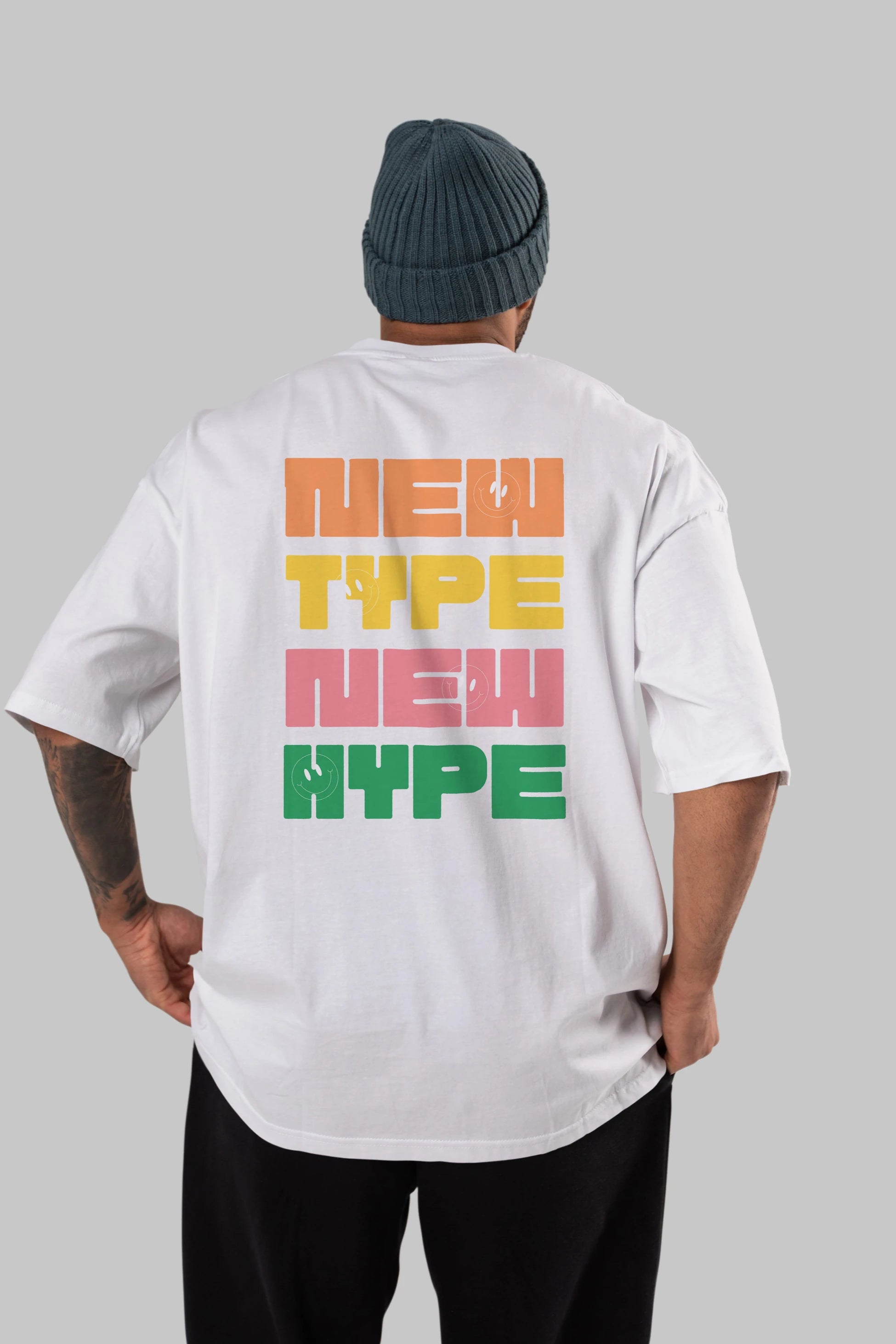 New Type New Hype Yazılı Arka Baskılı Oversize t-shirt Erkek Kadın Unisex
