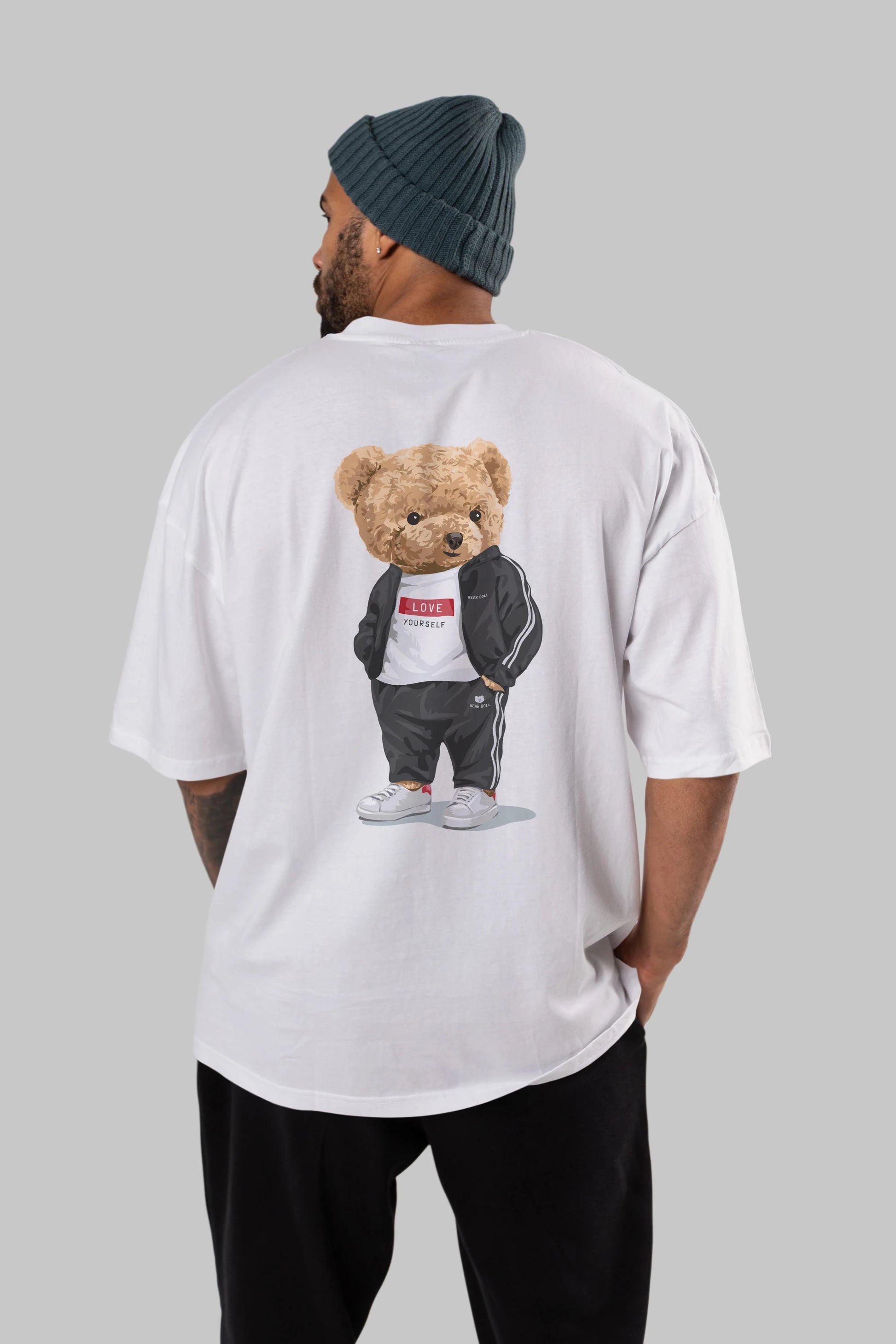Teddy Bear Love Yourself Arka Baskılı Oversize t-shirt Erkek Kadın Unisex %100 Pamuk