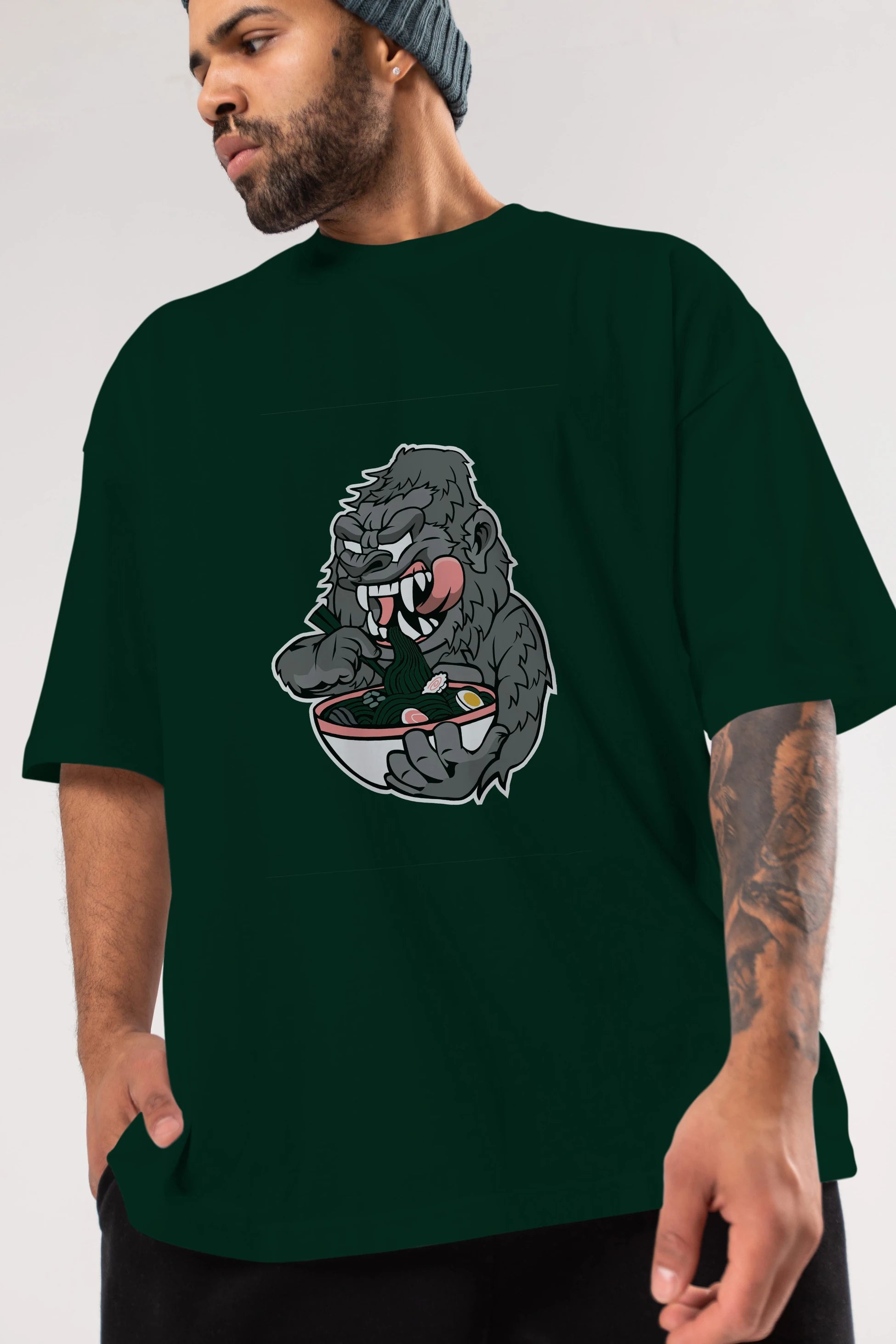 Big Gorilla Ramen Ön Baskılı Oversize t-shirt Erkek Kadın Unisex %100 Pamuk tişort