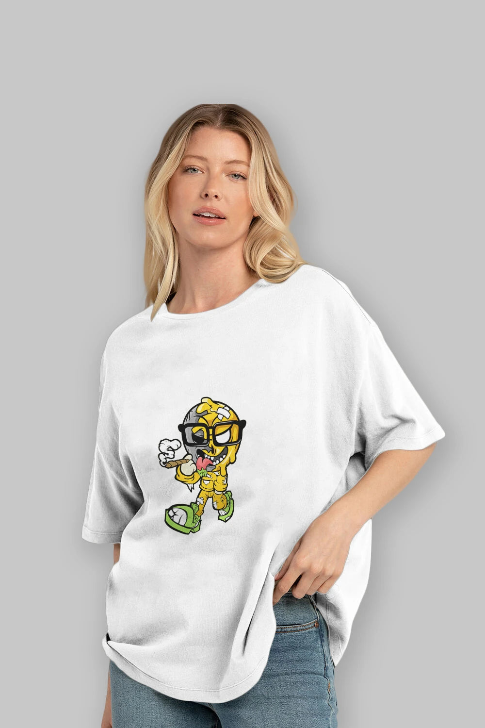 Eyeball Smoker Ön Baskılı Oversize t-shirt Erkek Kadın Unisex %100 Pamuk tişort