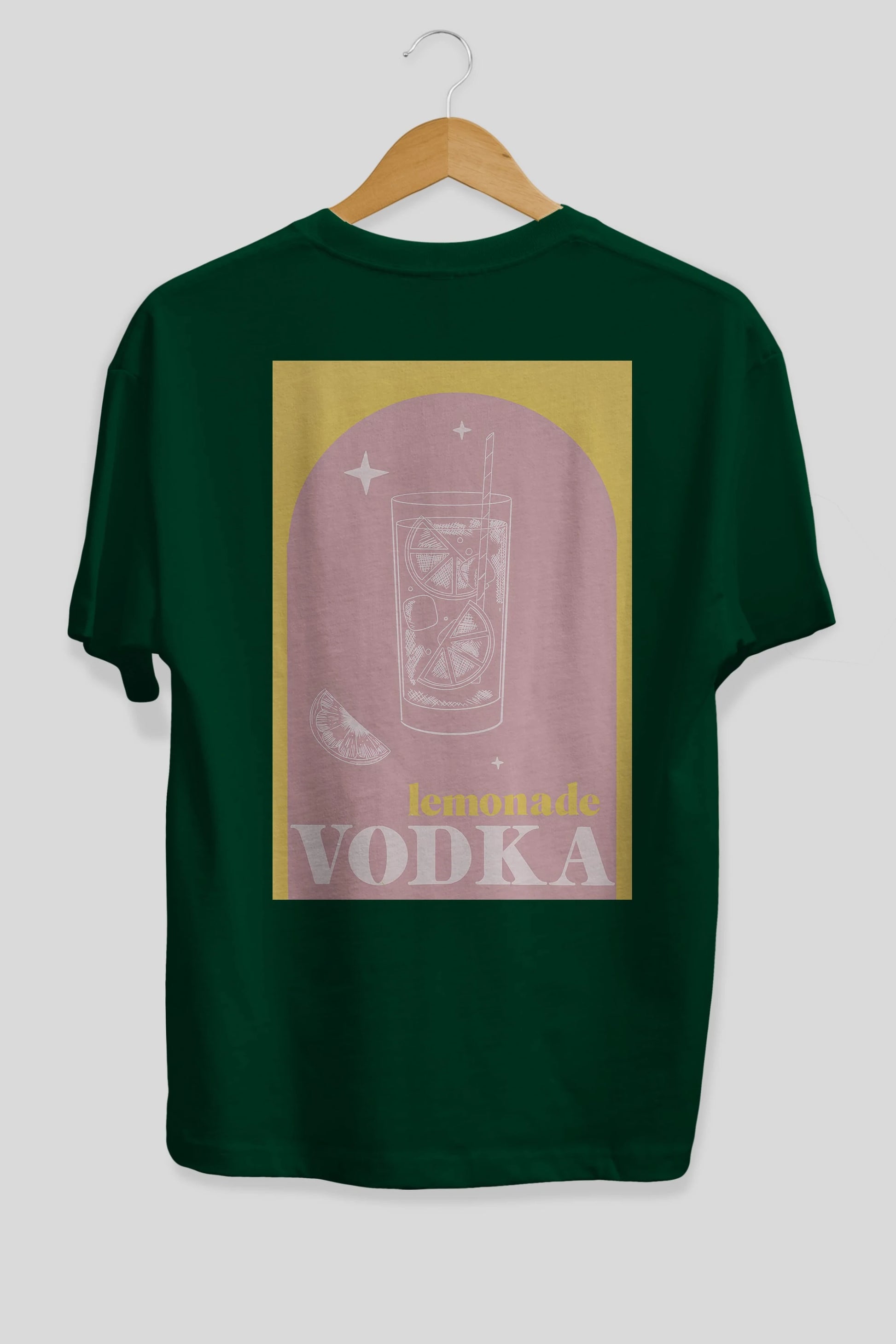 Vodka Limon Arka Baskılı Oversize t-shirt Erkek Kadın Unisex %100 Pamuk Bisiklet Yaka tişort