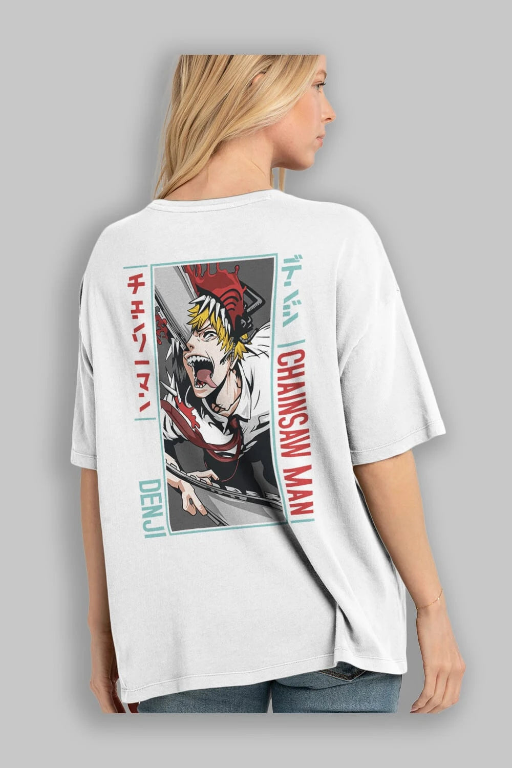 Denji Chainsaw Man Anime Arka Baskılı Oversize t-shirt Erkek Kadın Unisex