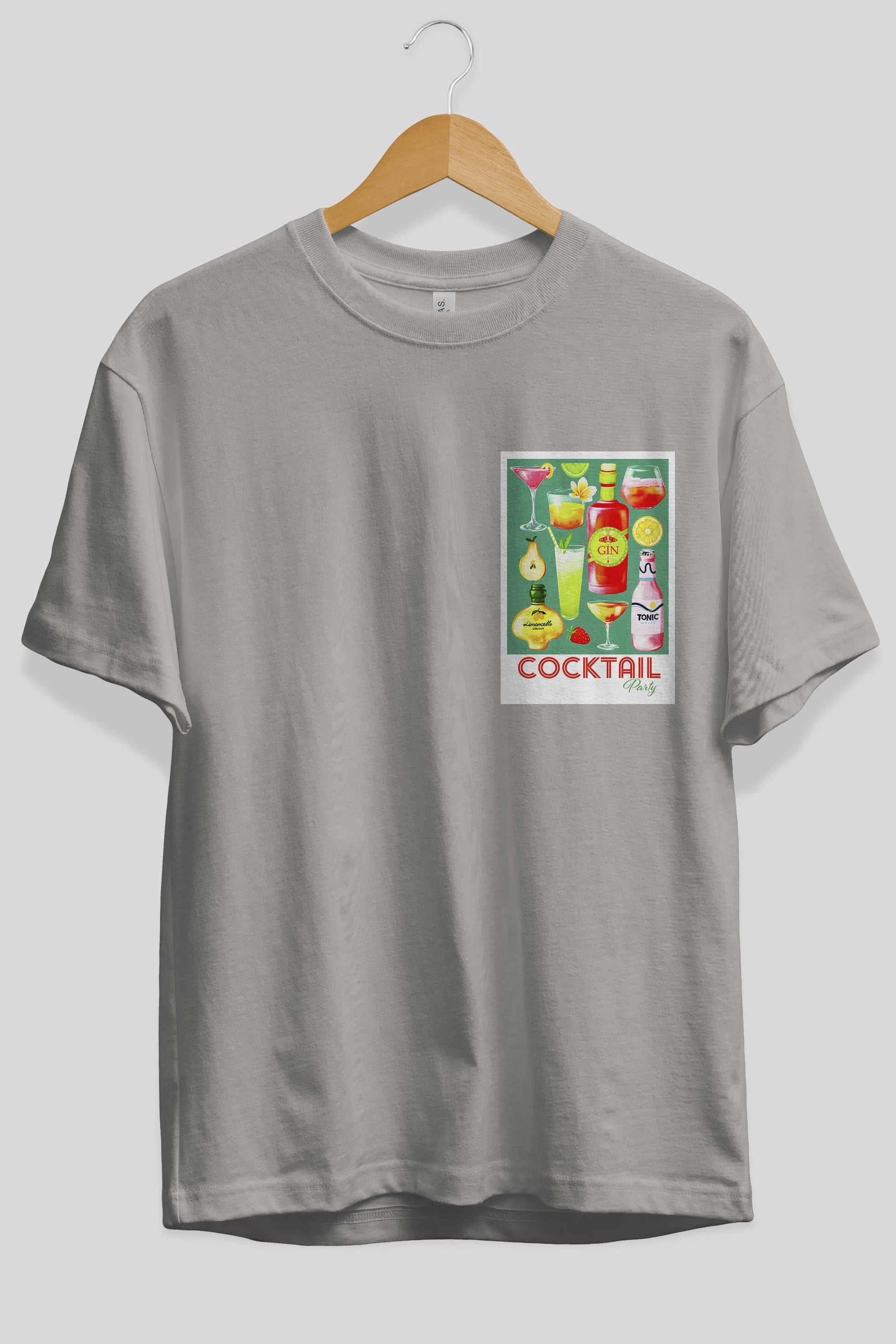 Cocktail Party 2 Ön Sol Baskılı Oversize t-shirt Erkek Kadın Unisex %100 Pamuk Bisiklet Yaka tişort