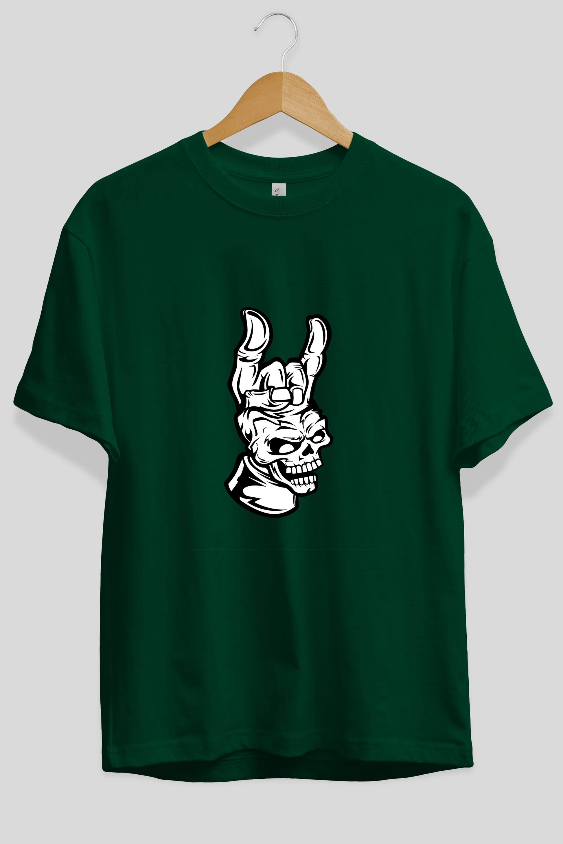 Hand Metal Skull Ön Baskılı Oversize t-shirt Erkek Kadın Unisex %100 Pamuk tişort