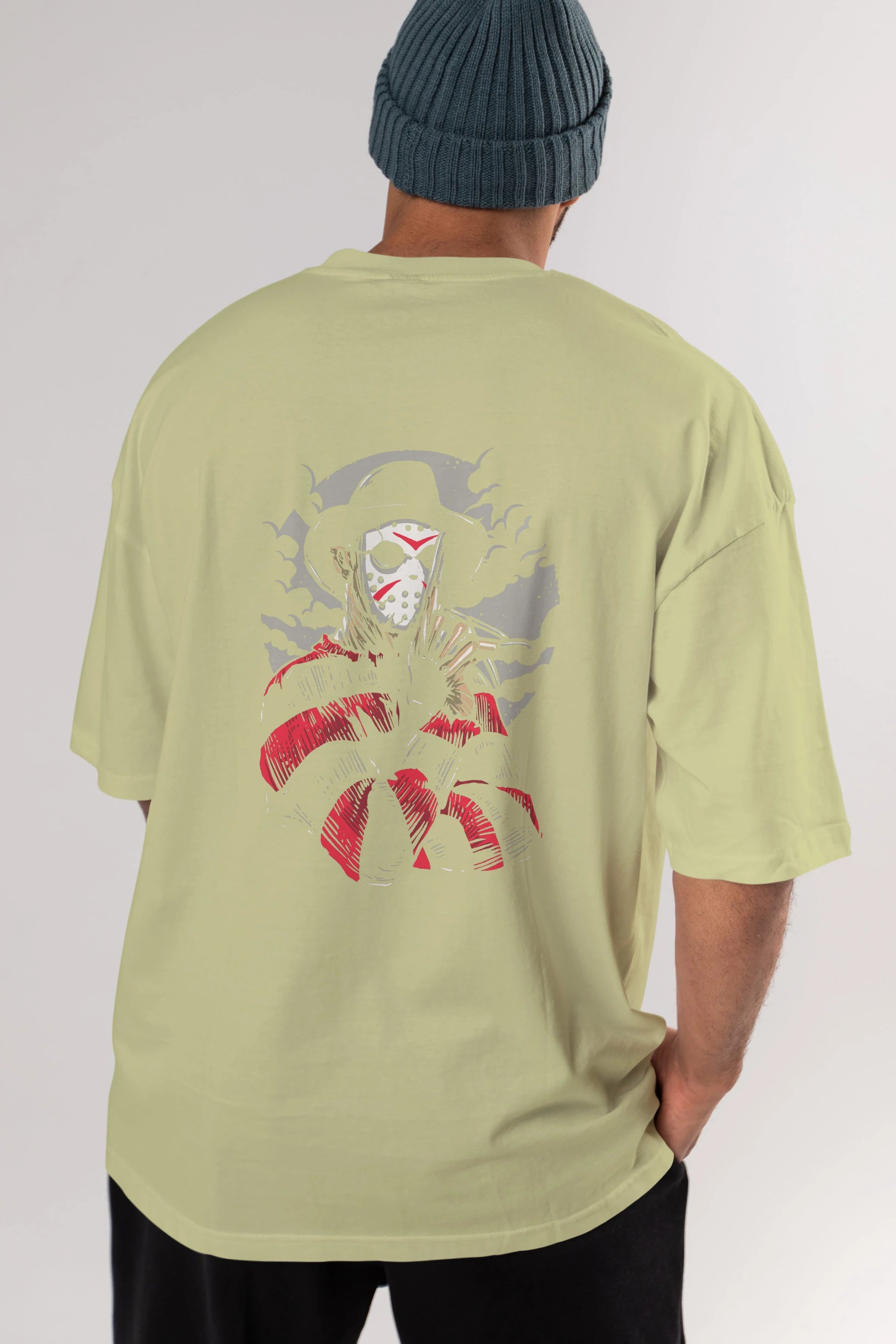 Freddy VS Jason (2) Arka Baskılı Oversize t-shirt Erkek Kadın Unisex %100 Pamuk