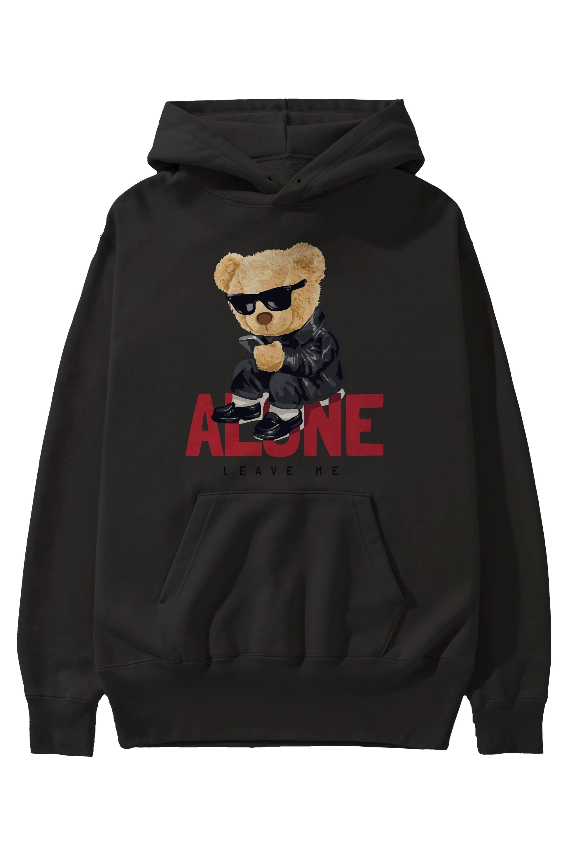 Teddy Bear Alone Ön Baskılı Hoodie Oversize Kapüşonlu Sweatshirt Erkek Kadın Unisex