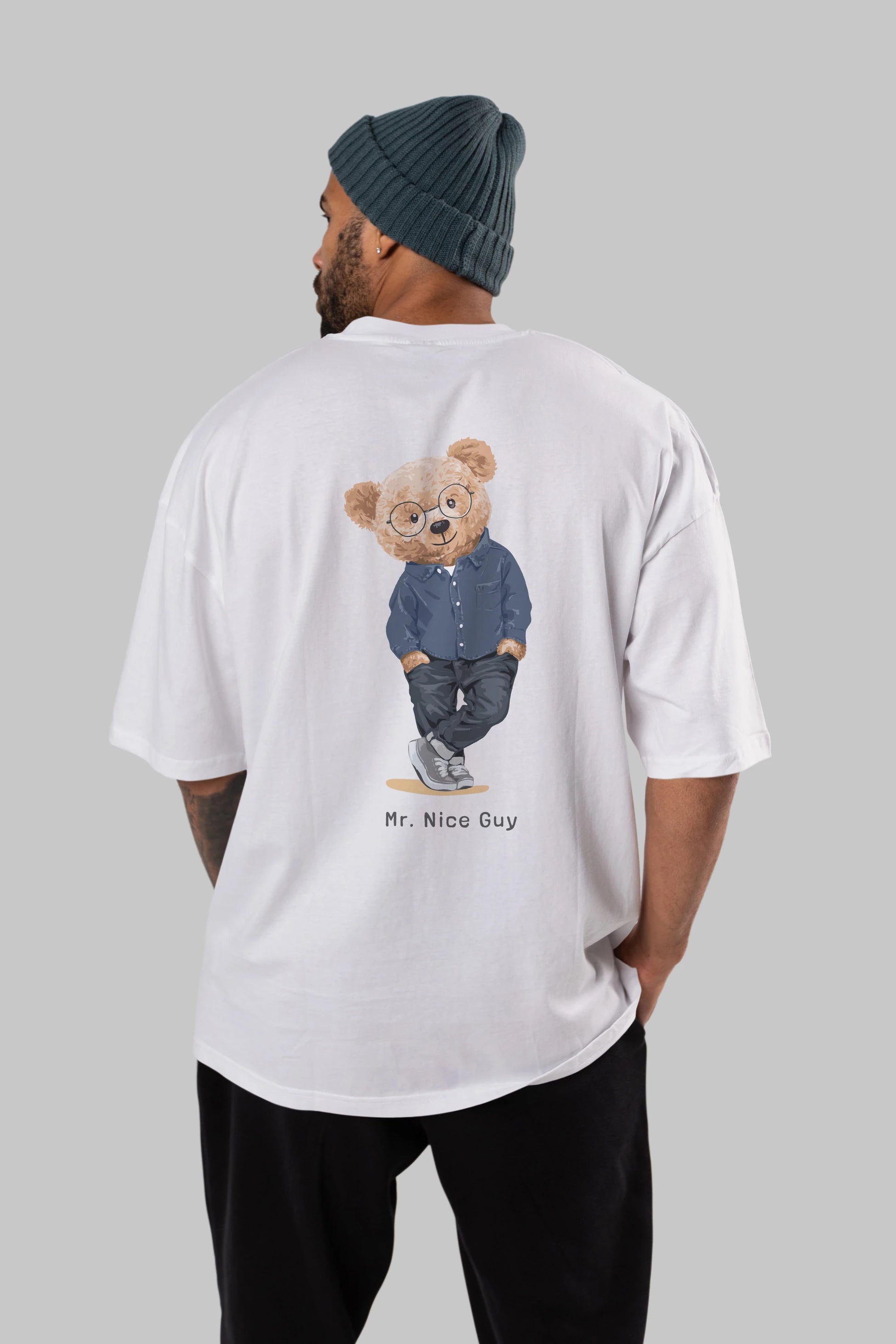 Teddy Bear Mr. Nice Guy Arka Baskılı Oversize t-shirt Erkek Kadın Unisex %100 Pamuk