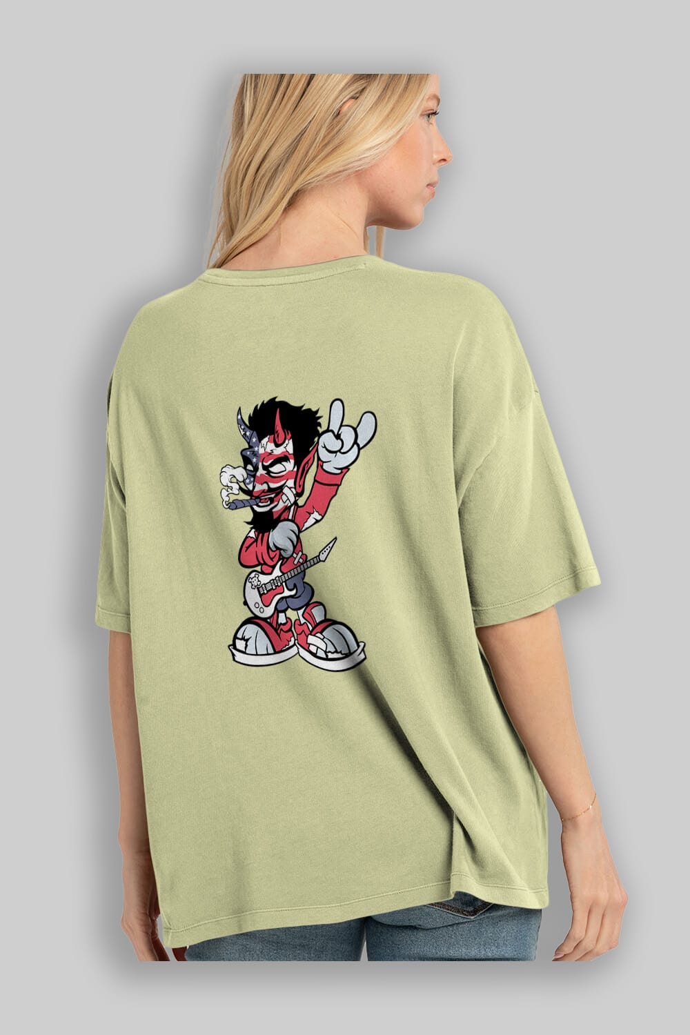 American Devil Rockstar Arka Baskılı Oversize t-shirt Erkek Kadın Unisex %100 Pamuk tişort