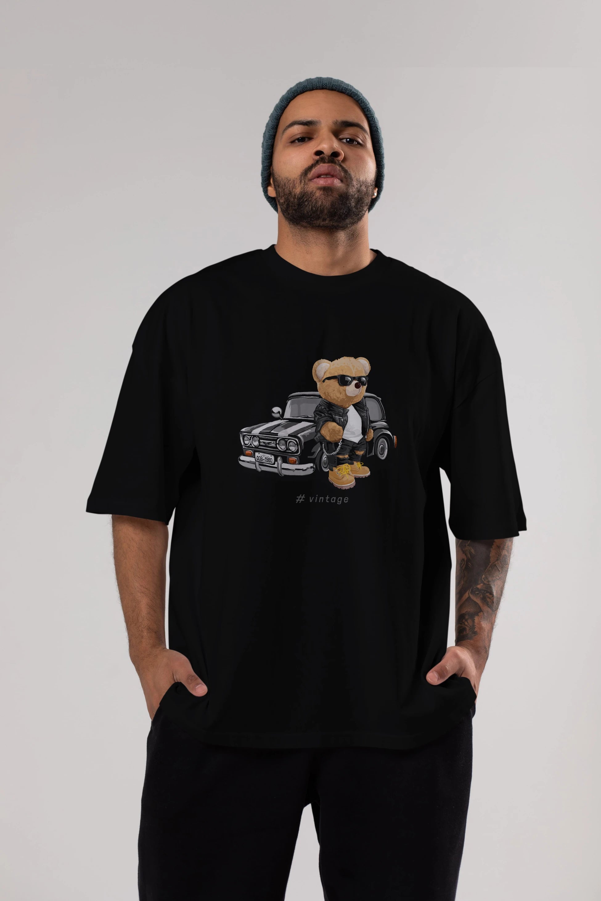 Teddy Bear Vintage Ön Baskılı Oversize t-shirt Erkek Kadın Unisex %100 Pamuk