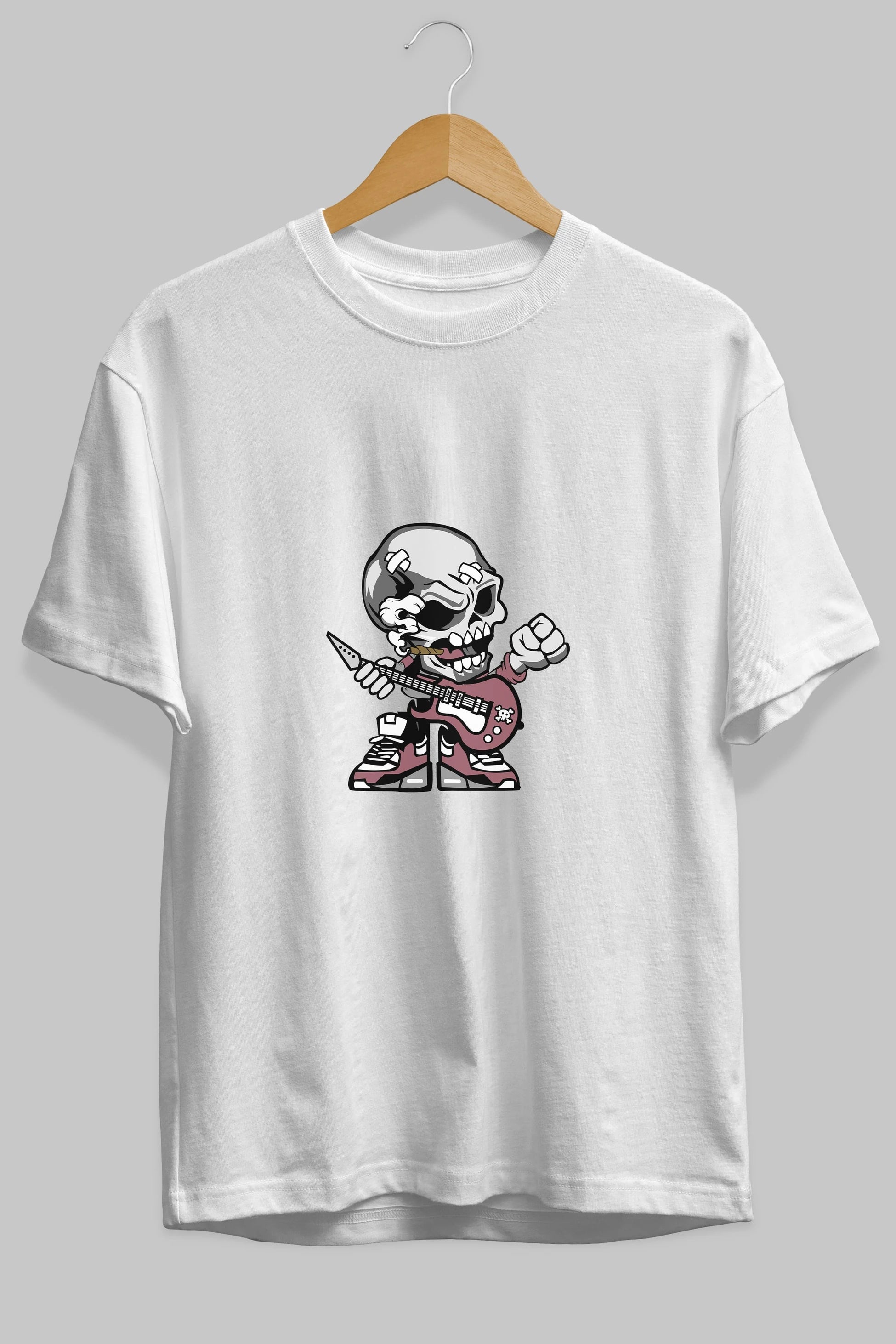 Skull Rockstar Ön Baskılı Oversize t-shirt Erkek Kadın Unisex %100 Pamuk tişort