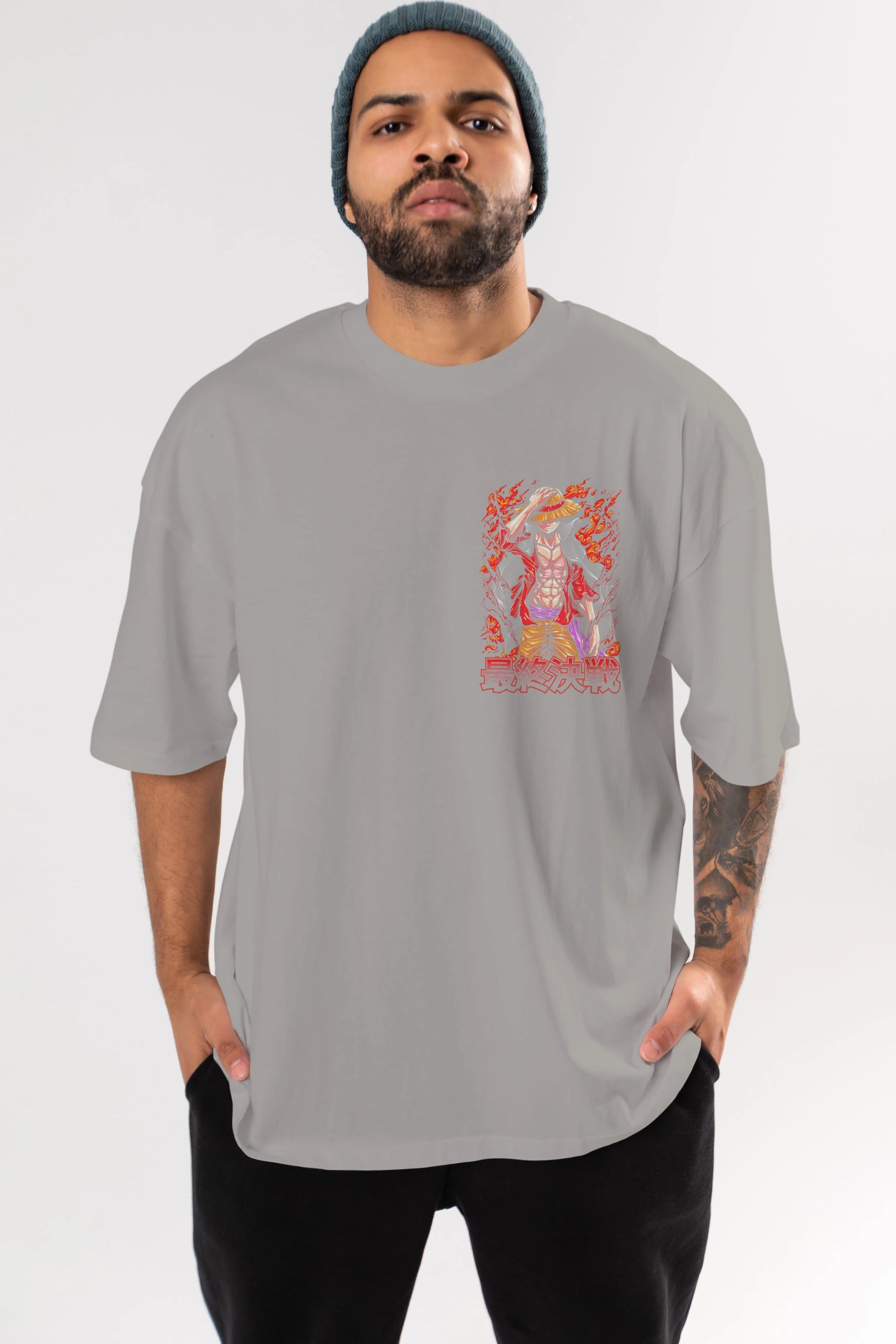 MONKEY D. LUFFY (3) Ön Sol Baskılı Oversize t-shirt Erkek Kadın Unisex %100 Pamuk Bisiklet Yaka tişort