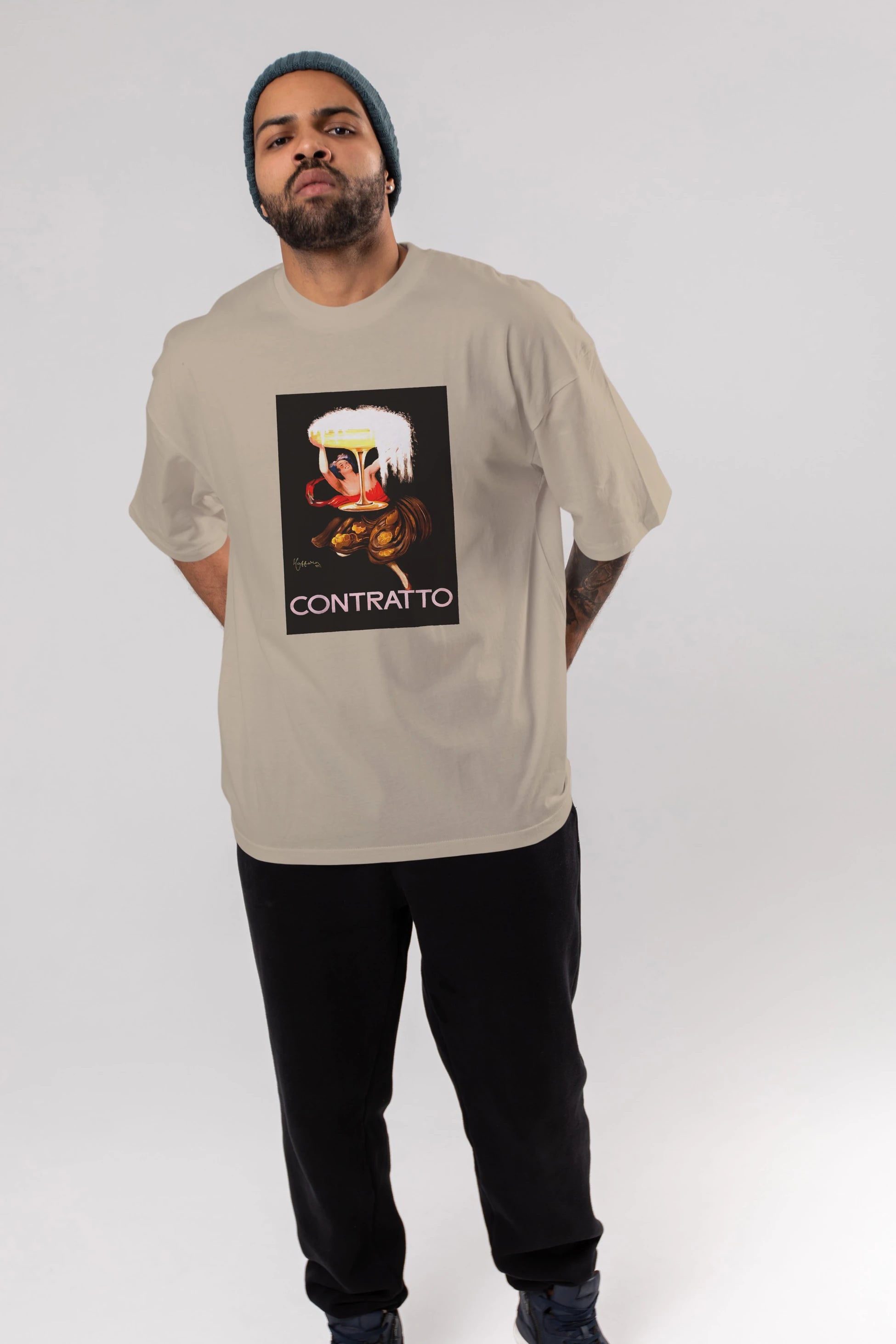 Contratto Ön Baskılı Oversize t-shirt Erkek Kadın Unisex %100 Pamuk Bisiklet Yaka tişort