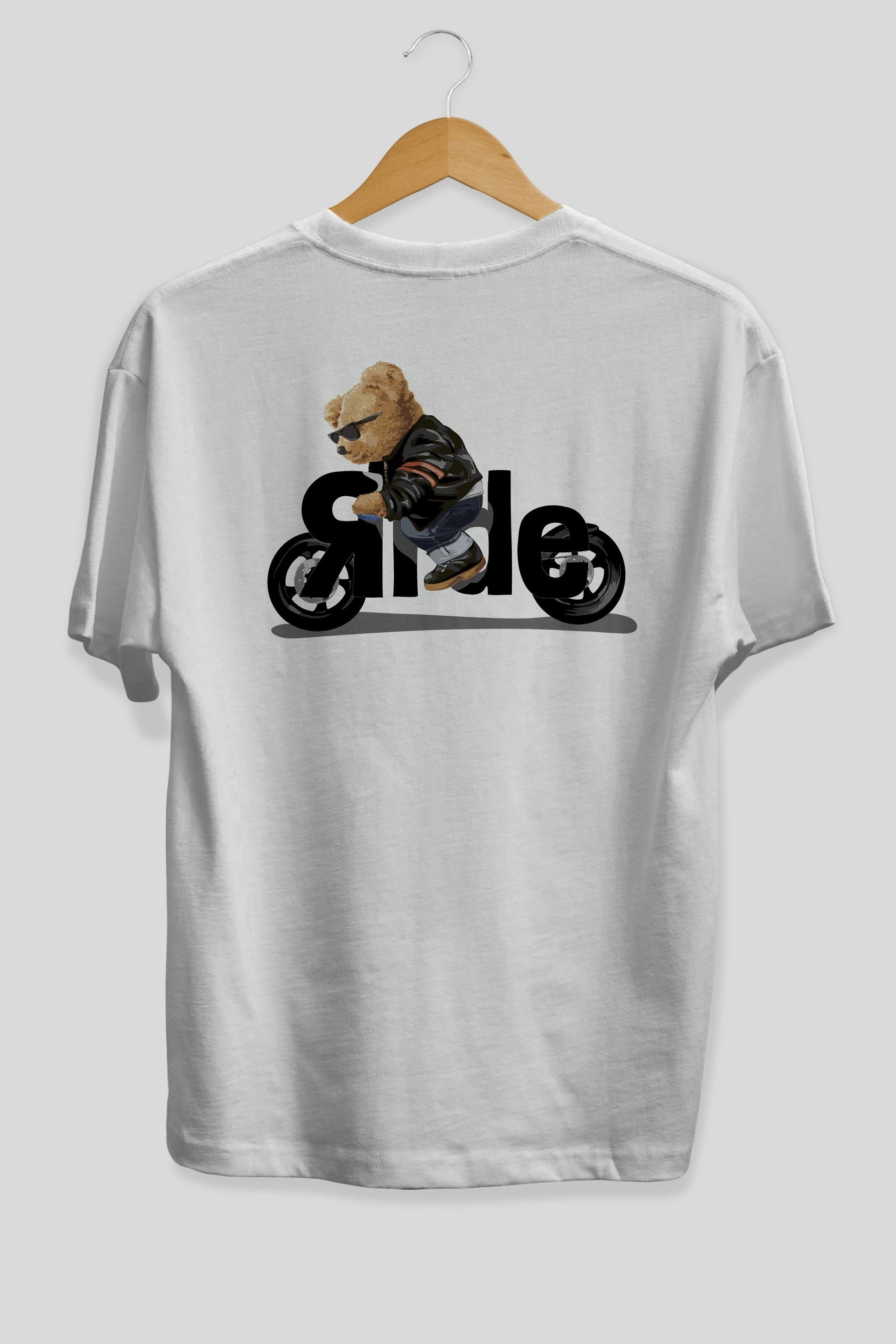 Teddy Bear Ride Arka Baskılı Oversize t-shirt Erkek Kadın Unisex %100 Pamuk