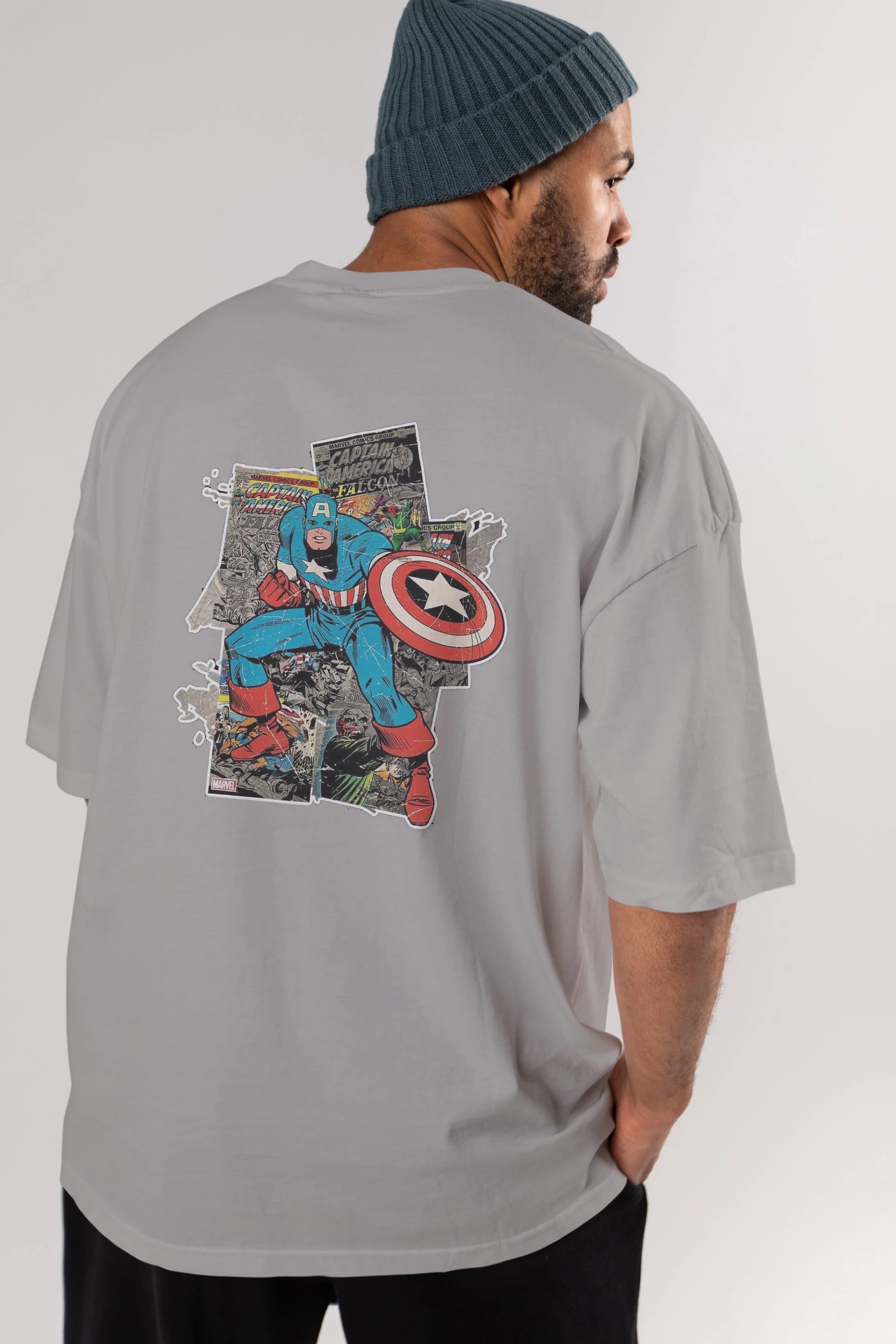 Captain America (2) Arka Baskılı Oversize t-shirt Erkek Kadın Unisex %100 Pamuk Bisiklet Yaka tişort