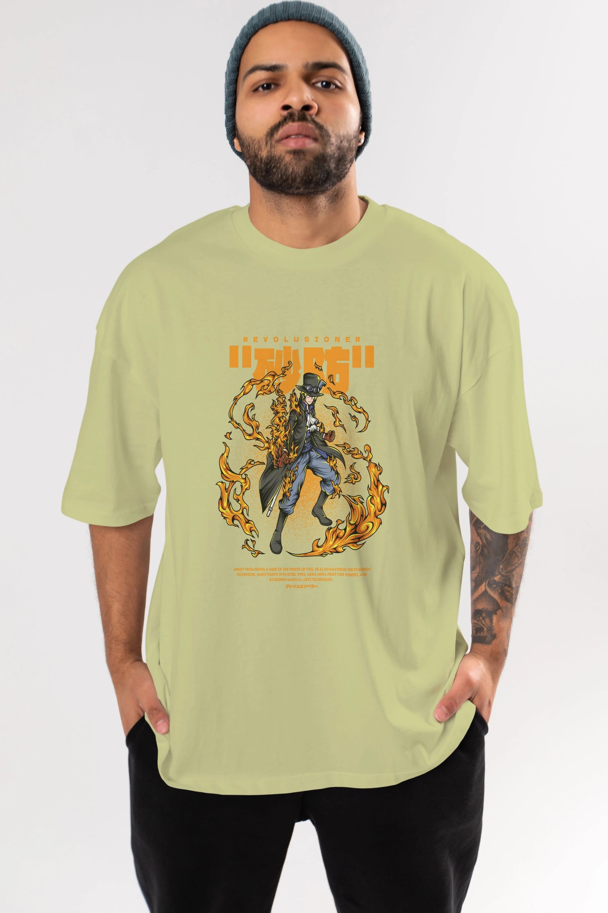 Revolusioner Sabo Anime Ön Baskılı Oversize t-shirt %100 pamuk Erkek Kadın Unisex