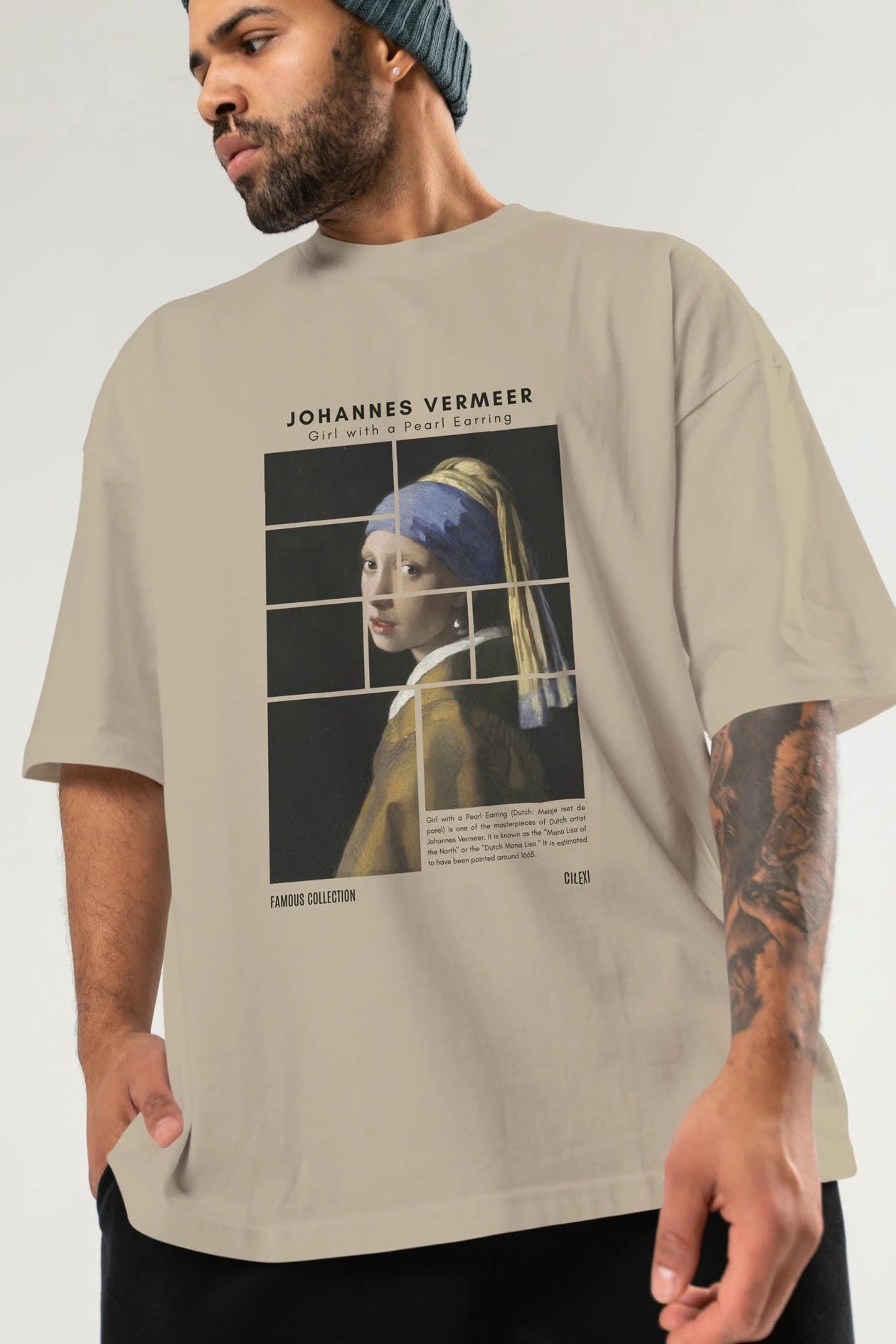 Johannes Vermeer ön Baskılı Oversize t-shirt Erkek Kadın Bisiklet Yaka Pamuk tişort