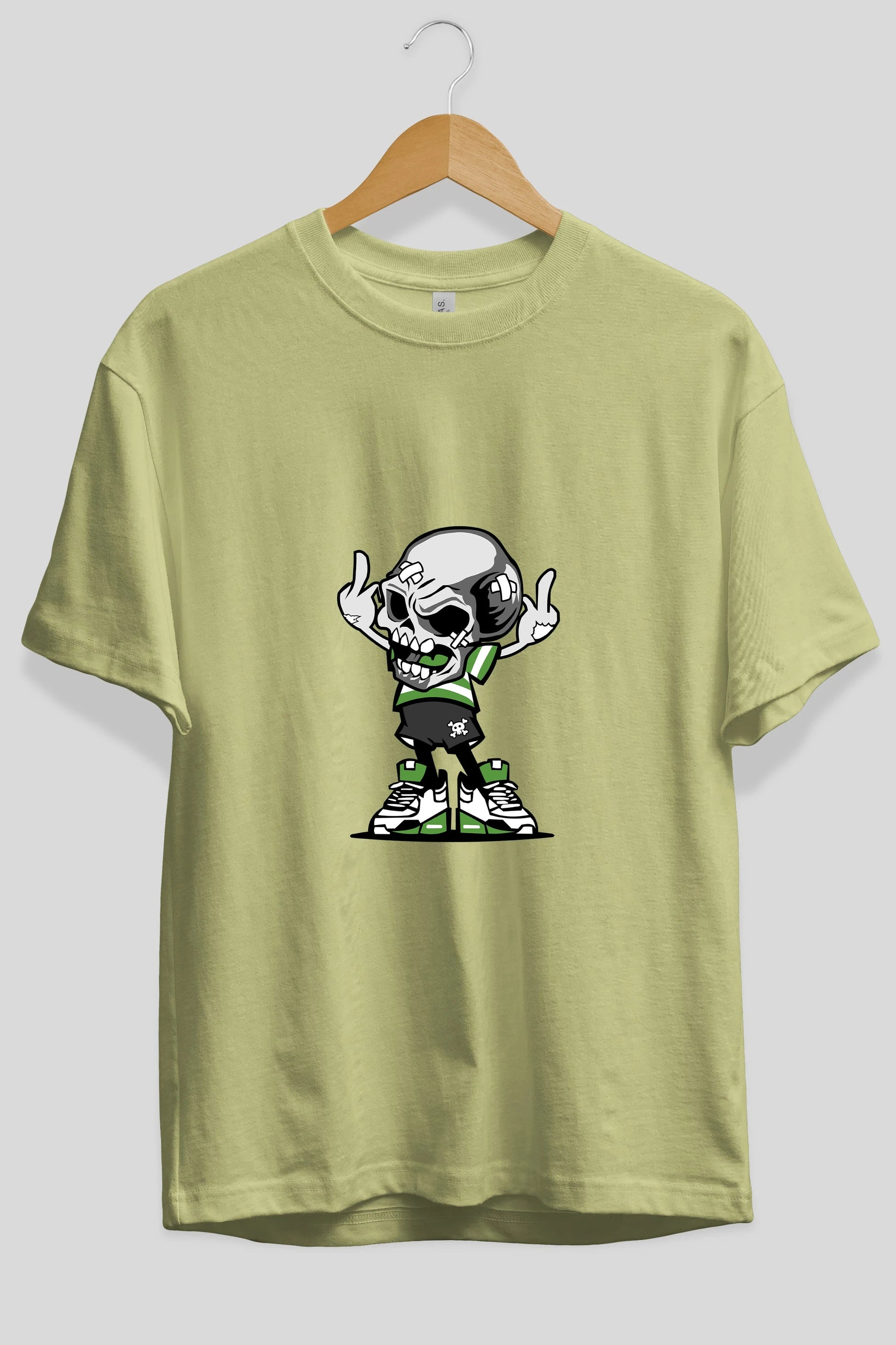 Skull F Hand Ön Baskılı Oversize t-shirt Erkek Kadın Unisex %100 Pamuk tişort
