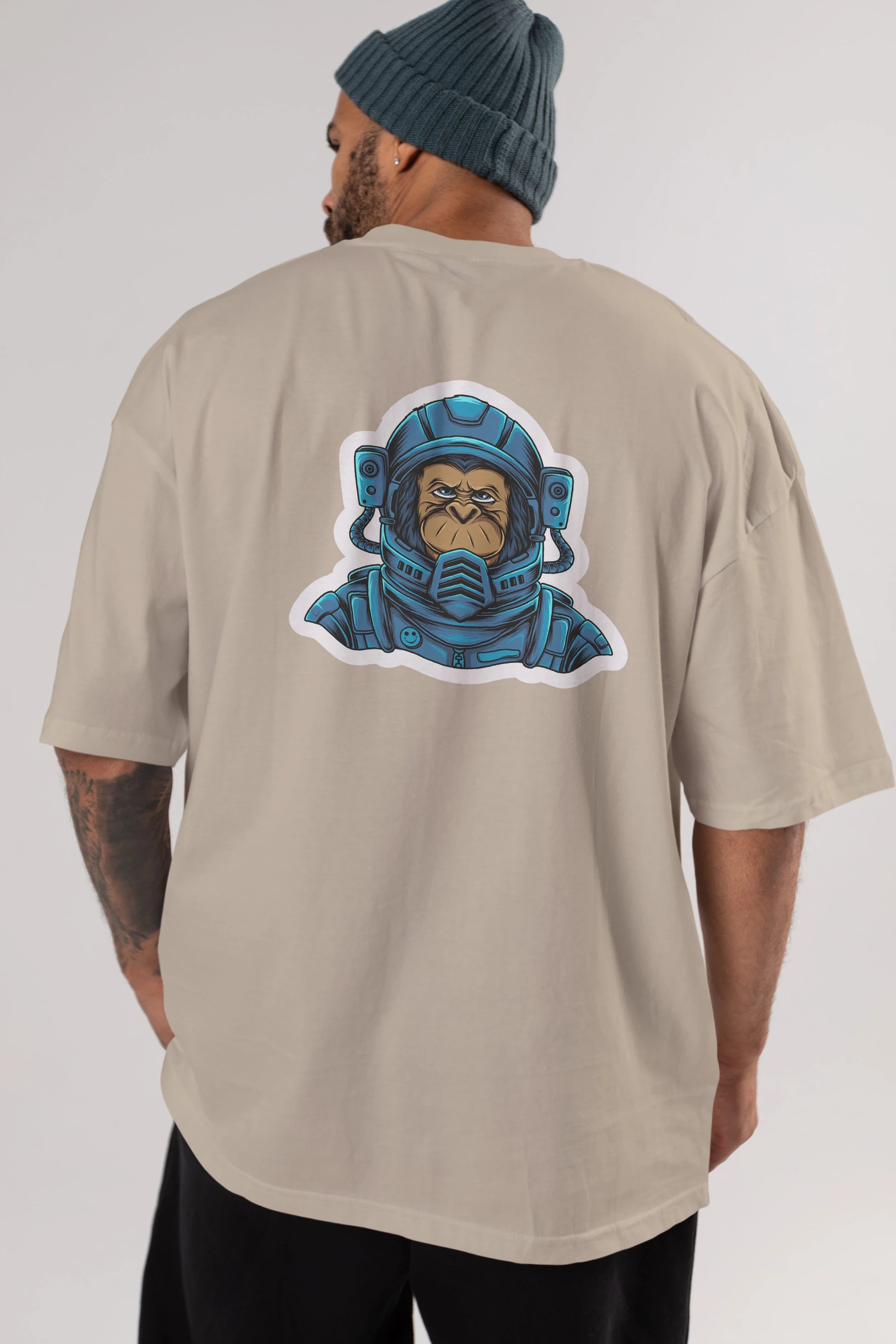 Astromonkey Sticker Arka Baskılı Oversize t-shirt Erkek Kadın Unisex