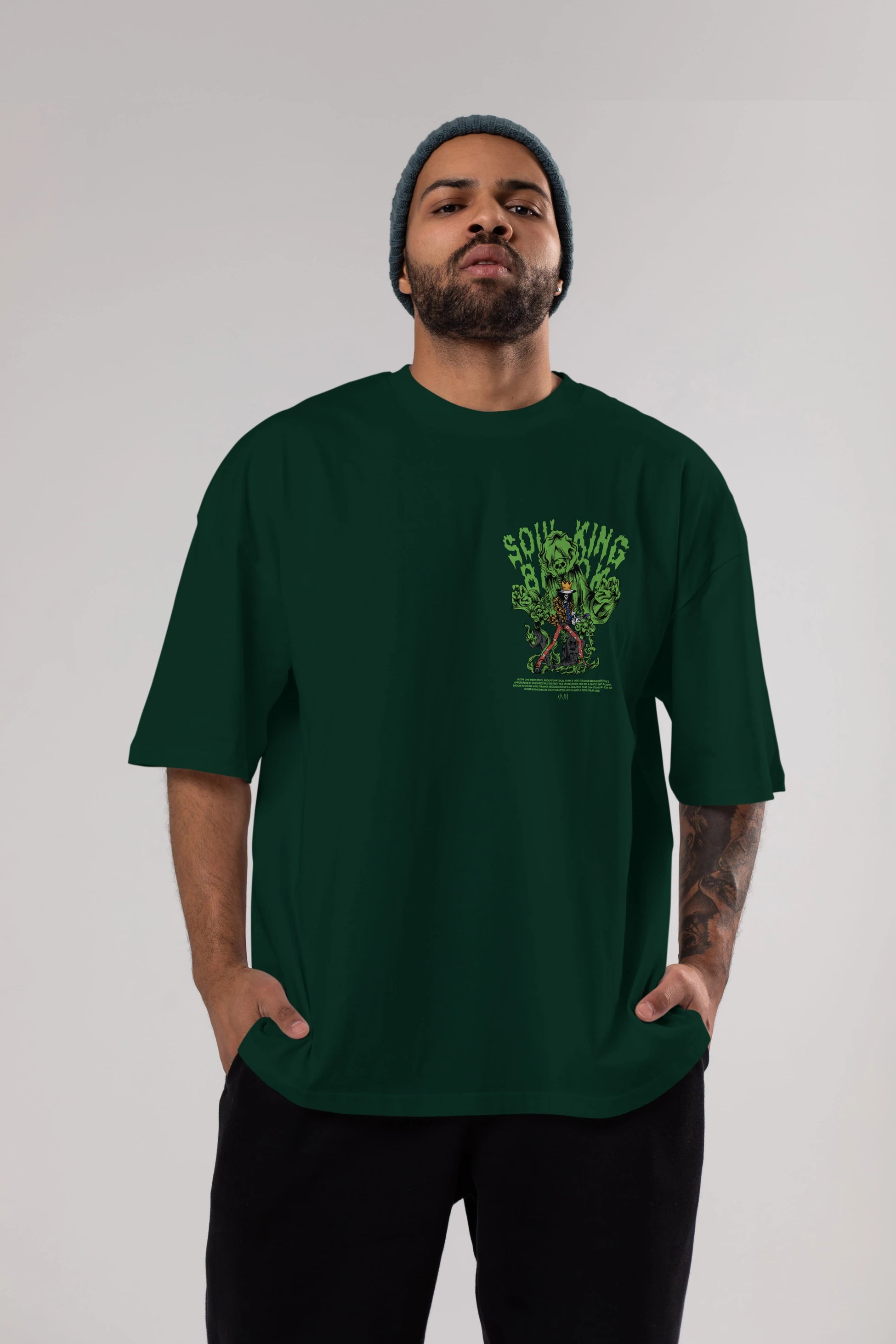 Soul King Brook Ön Sol Baskılı Oversize t-shirt Erkek Kadın Unisex %100 Pamuk Bisiklet Yaka tişort