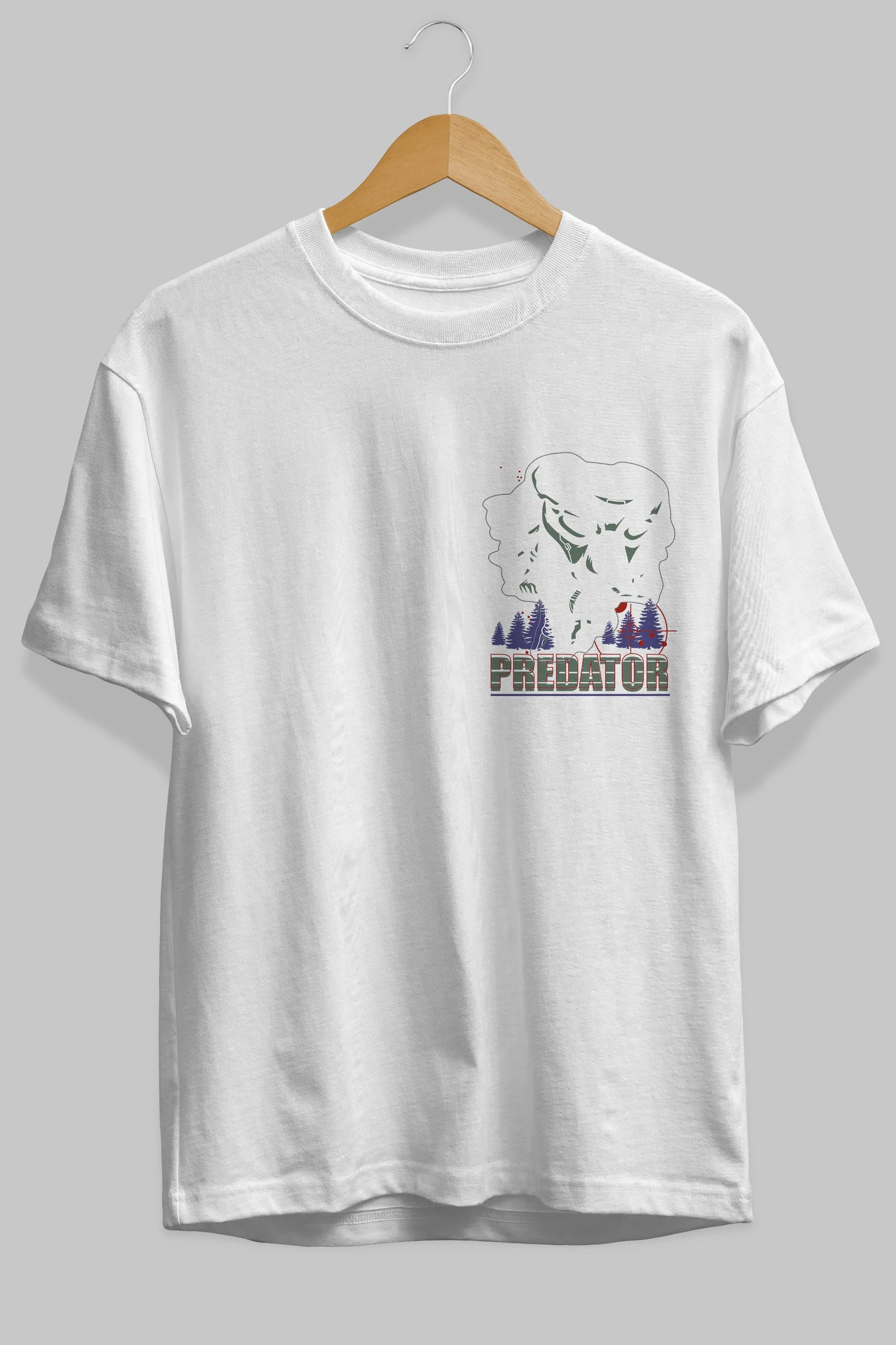 Predator Ön Sol Baskılı Oversize t-shirt Erkek Kadın Unisex %100 Pamuk Bisiklet Yaka tişort
