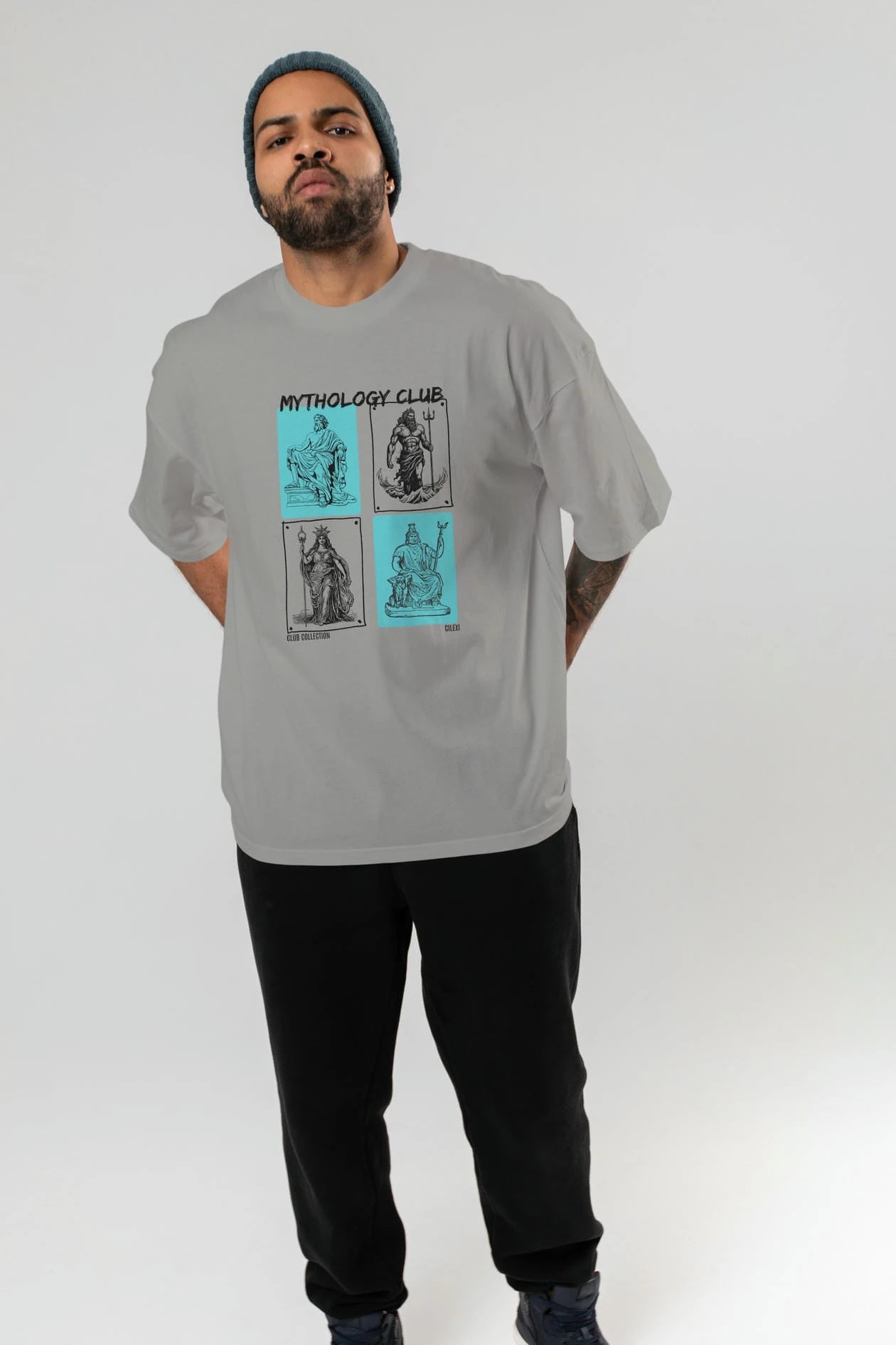 Mythology Club ön Baskılı Oversize t-shirt Erkek Kadın %100 Pamuk Bisiklet Yaka tişort