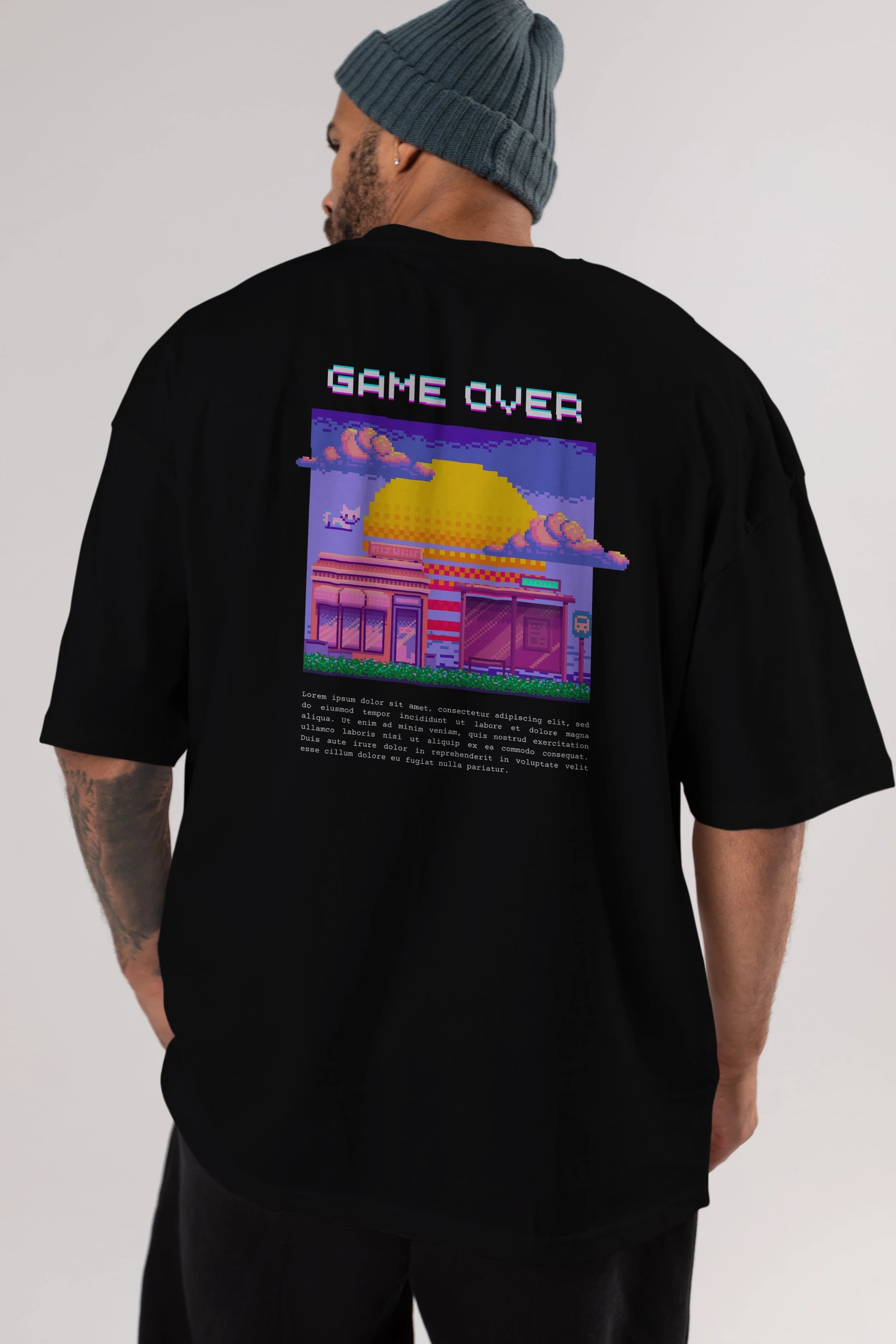 Game Over Yazılı Arka Baskılı Oversize t-shirt Erkek Kadın Unisex