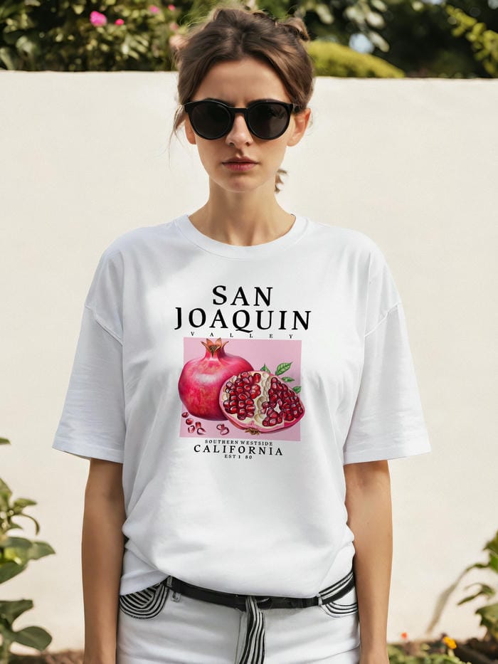 San Joaquin Nar Ön Baskılı Oversize t-shirt Erkek Kadın Pamuk Bisiklet Yaka tişort