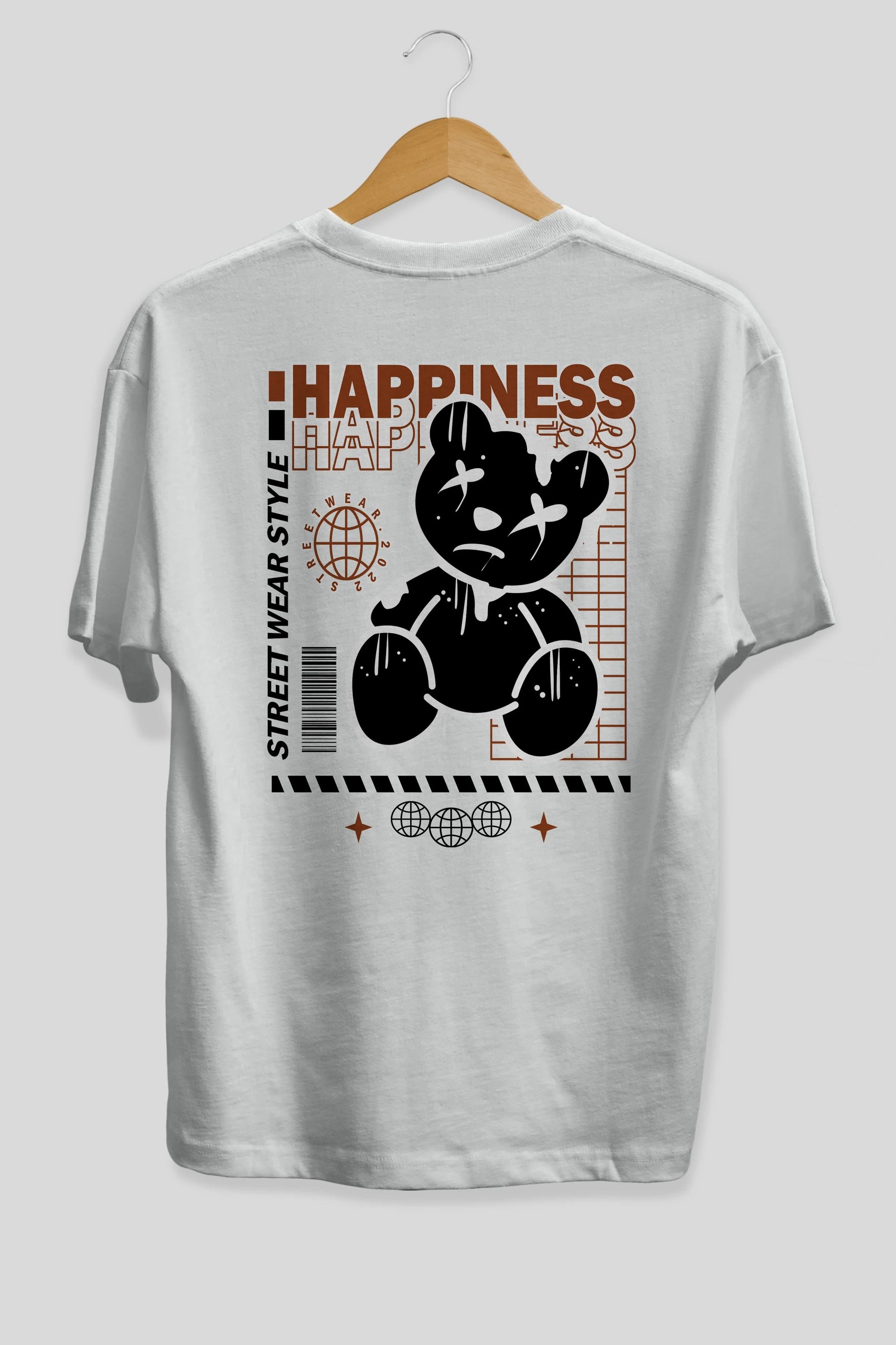 Happiness Bear 2 Arka Baskılı Oversize t-shirt Erkek Kadın Unisex