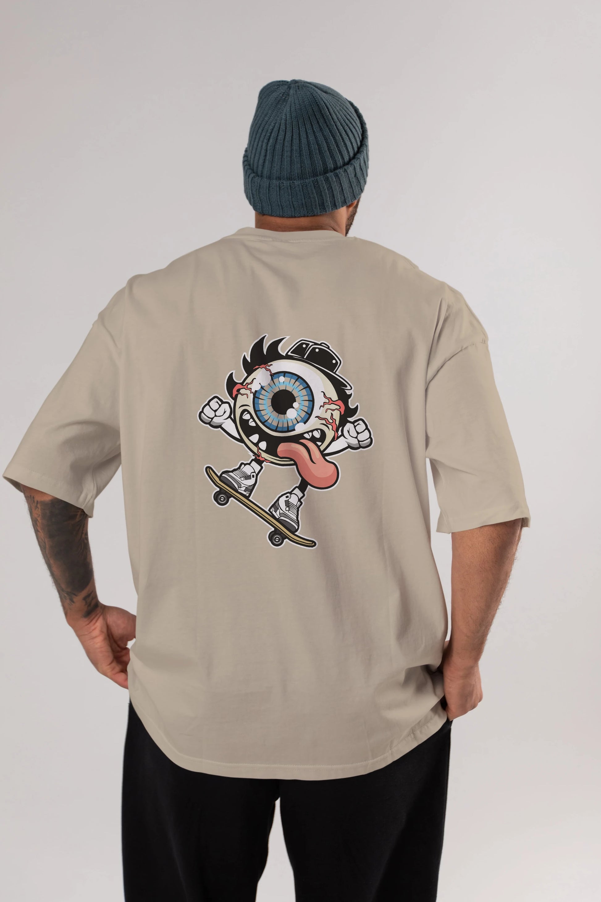 Eye Ball Skater Arka Baskılı Oversize t-shirt Erkek Kadın Unisex %100 Pamuk tişort