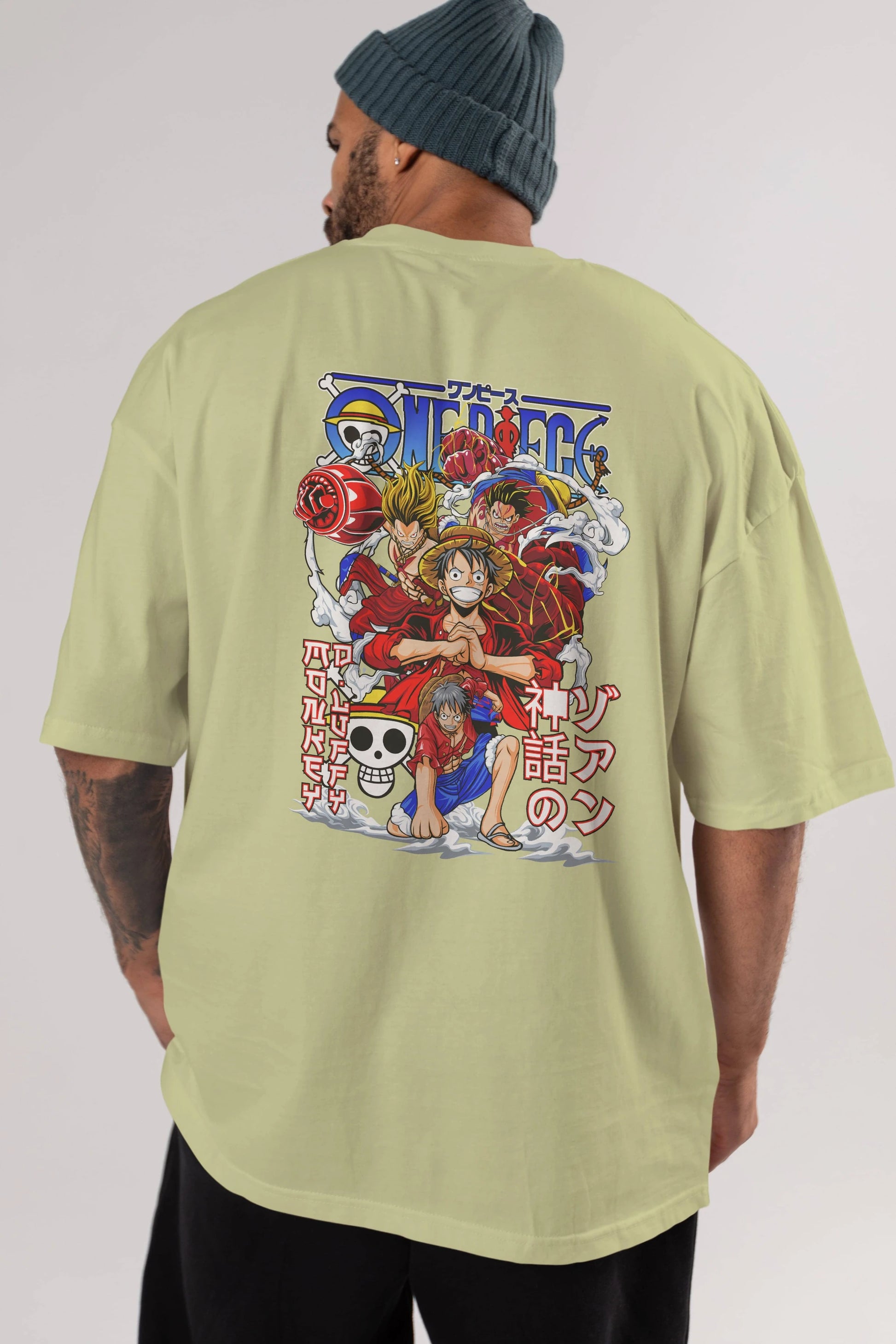 MONKEY D. LUFF-ONE PIECE 2 Anime Arka Baskılı Oversize t-shirt Erkek Kadın Unisex