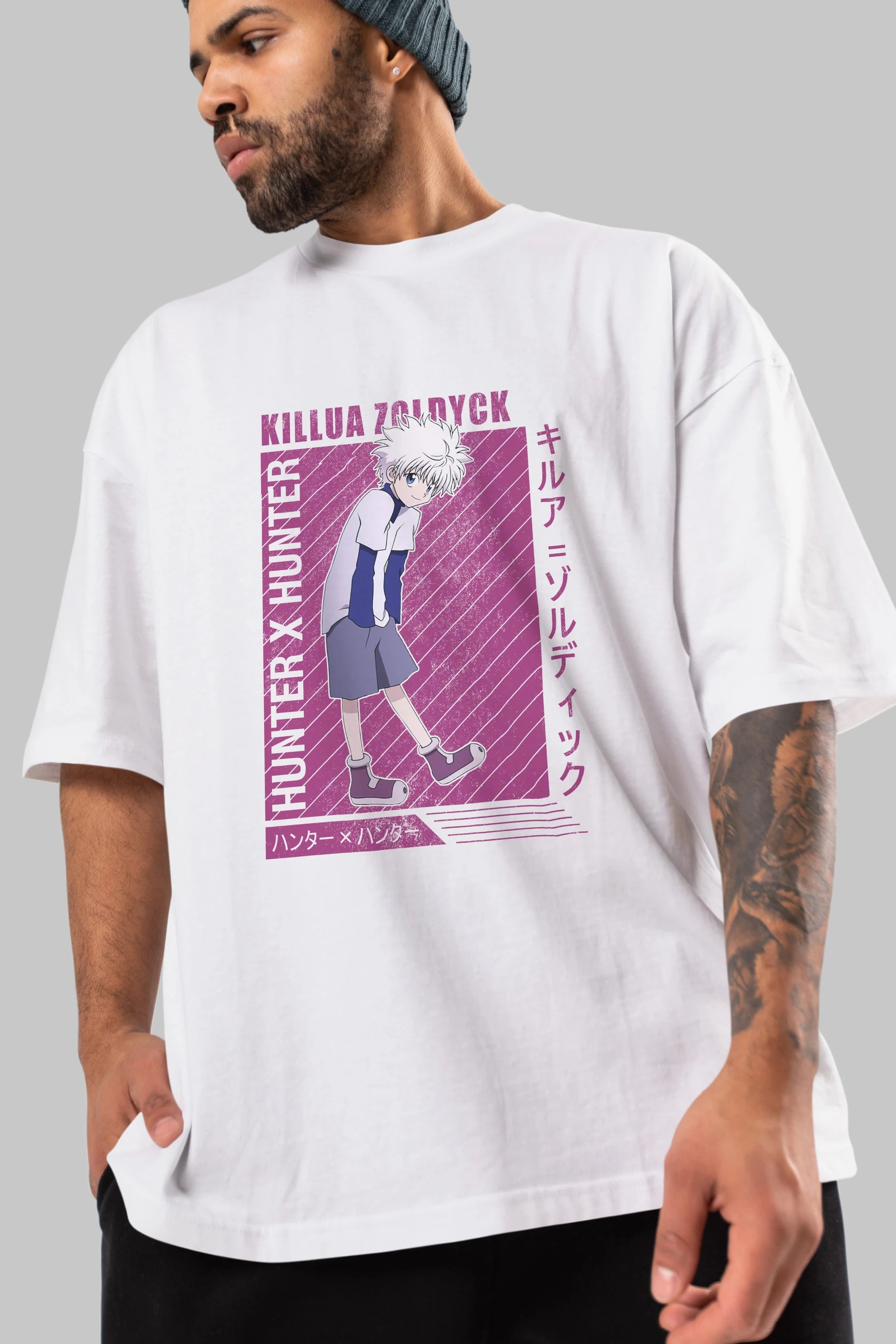 Killua Zoldyck 3 1 Anime Ön Baskılı Oversize t-shirt %100 pamuk Erkek Kadın Unisex