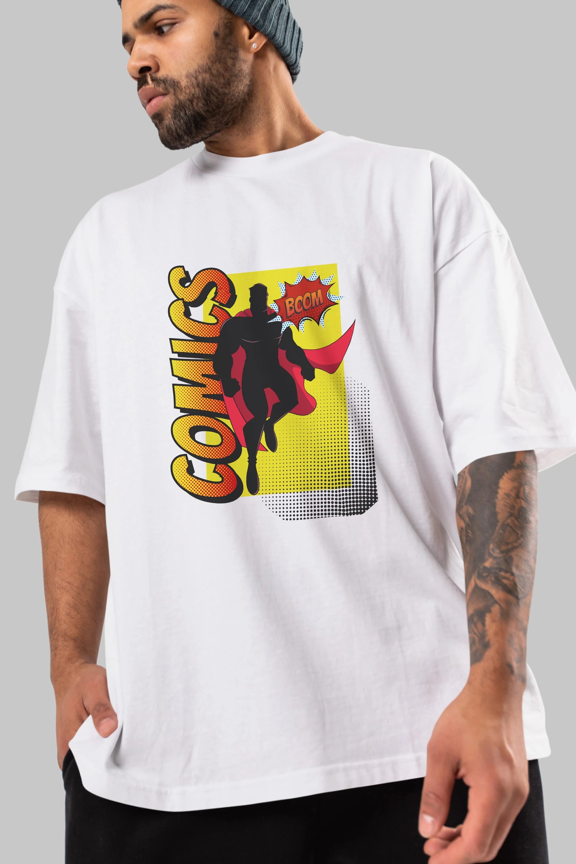 Comics Boom Ön Baskılı Oversize t-shirt Erkek Kadın Unisex