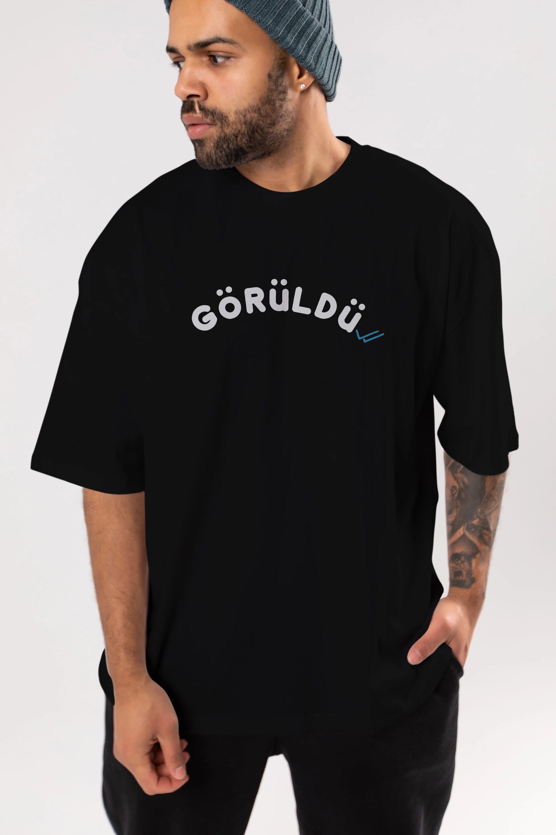 Görüldü Ön Baskılı Oversize t-shirt %100 pamuk Erkek Kadın Unisex