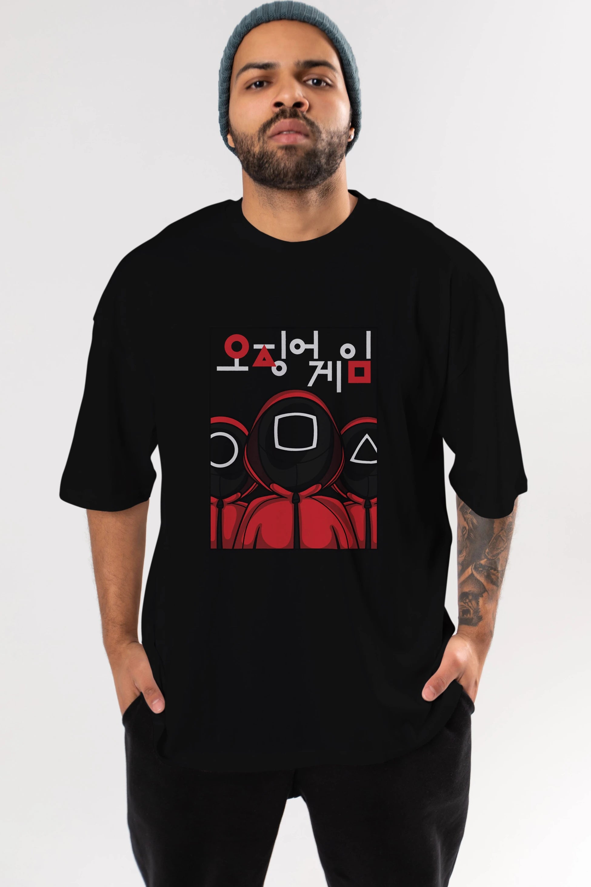 Squid Game (7) Ön Baskılı Oversize t-shirt Erkek Kadın Unisex %100 Pamuk Bisiklet Yaka tişort