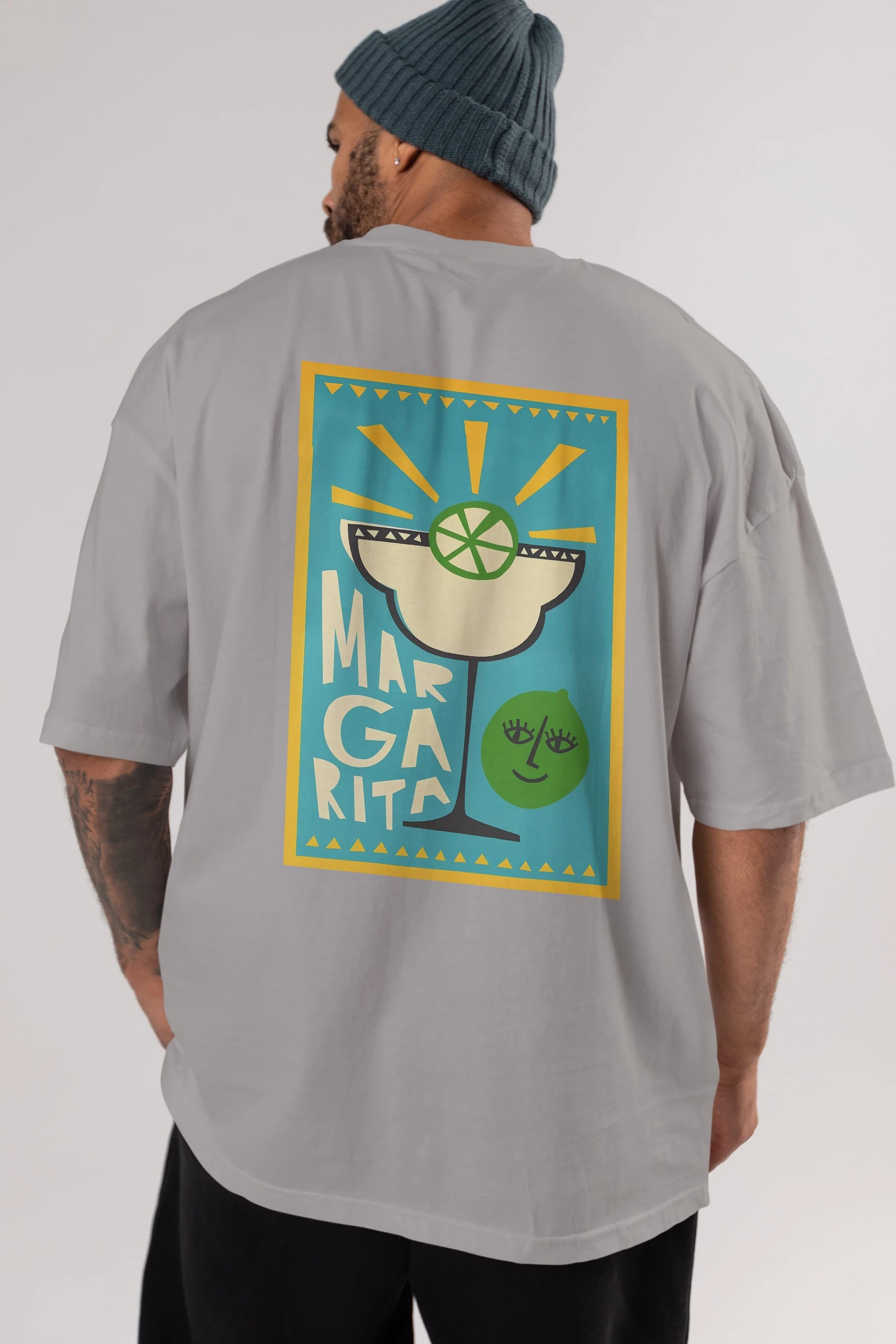 Margarita 4 Arka Baskılı Oversize t-shirt Erkek Kadın Unisex %100 Pamuk Bisiklet Yaka tişort