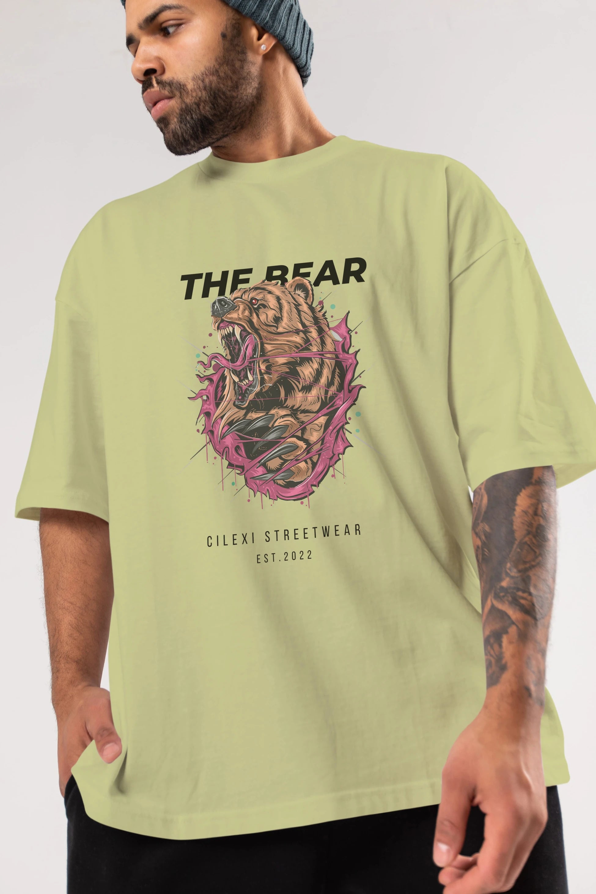 The Bear Ön Baskılı Oversize t-shirt Erkek Kadın Unisex %100 Pamuk