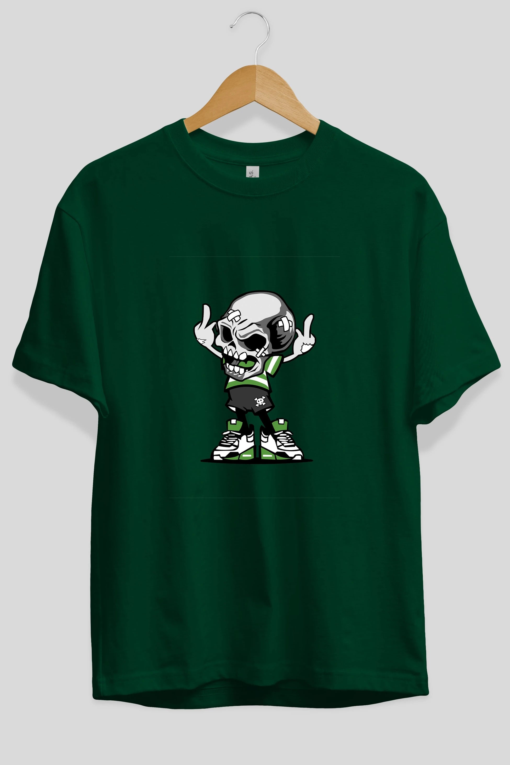 Skull F Hand Ön Baskılı Oversize t-shirt Erkek Kadın Unisex %100 Pamuk tişort