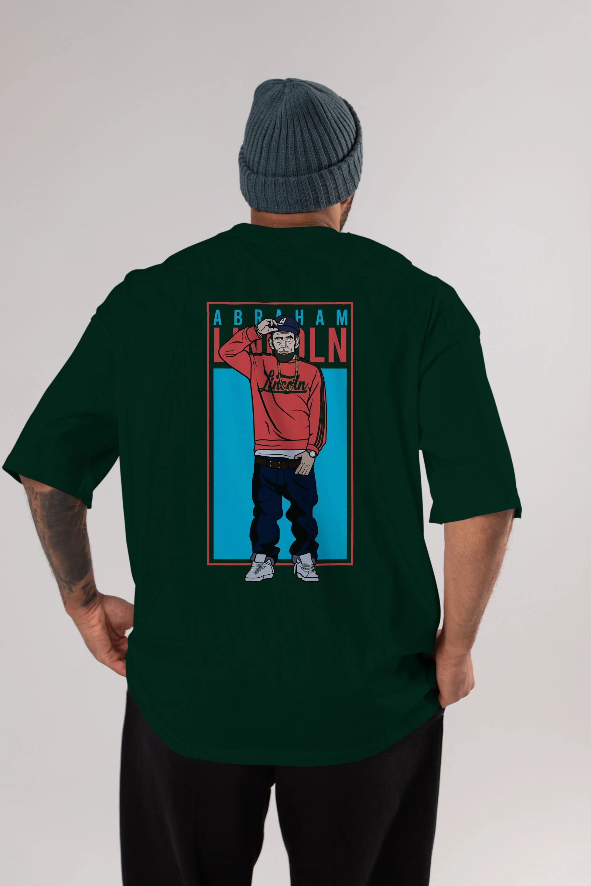 Abraham Lincoln Arka Baskılı Oversize t-shirt Erkek Kadın Unisex %100 Pamuk tişort