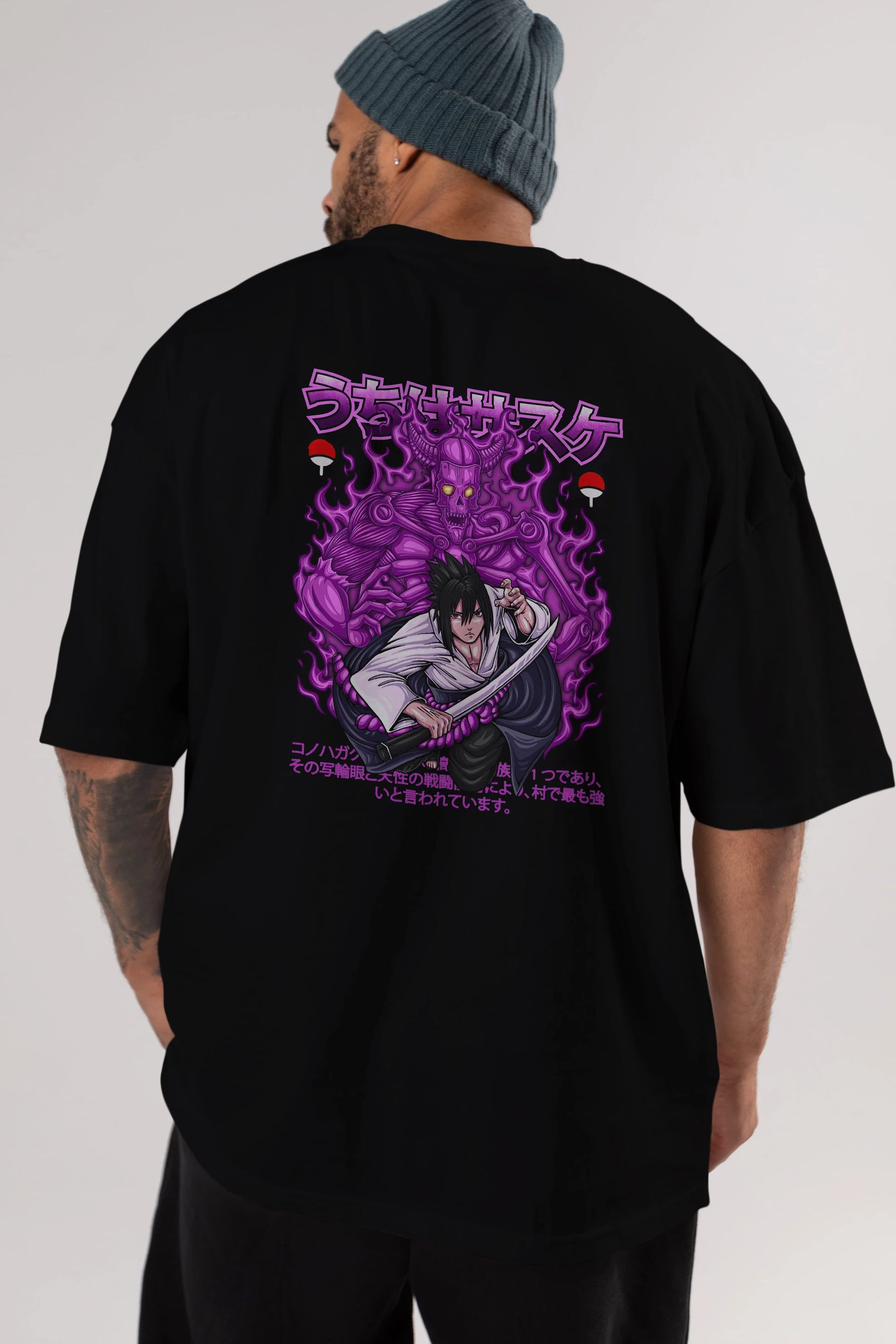 SASUKE UCHIHA NARUTO Anime Arka Baskılı Oversize t-shirt Erkek Kadın Unisex