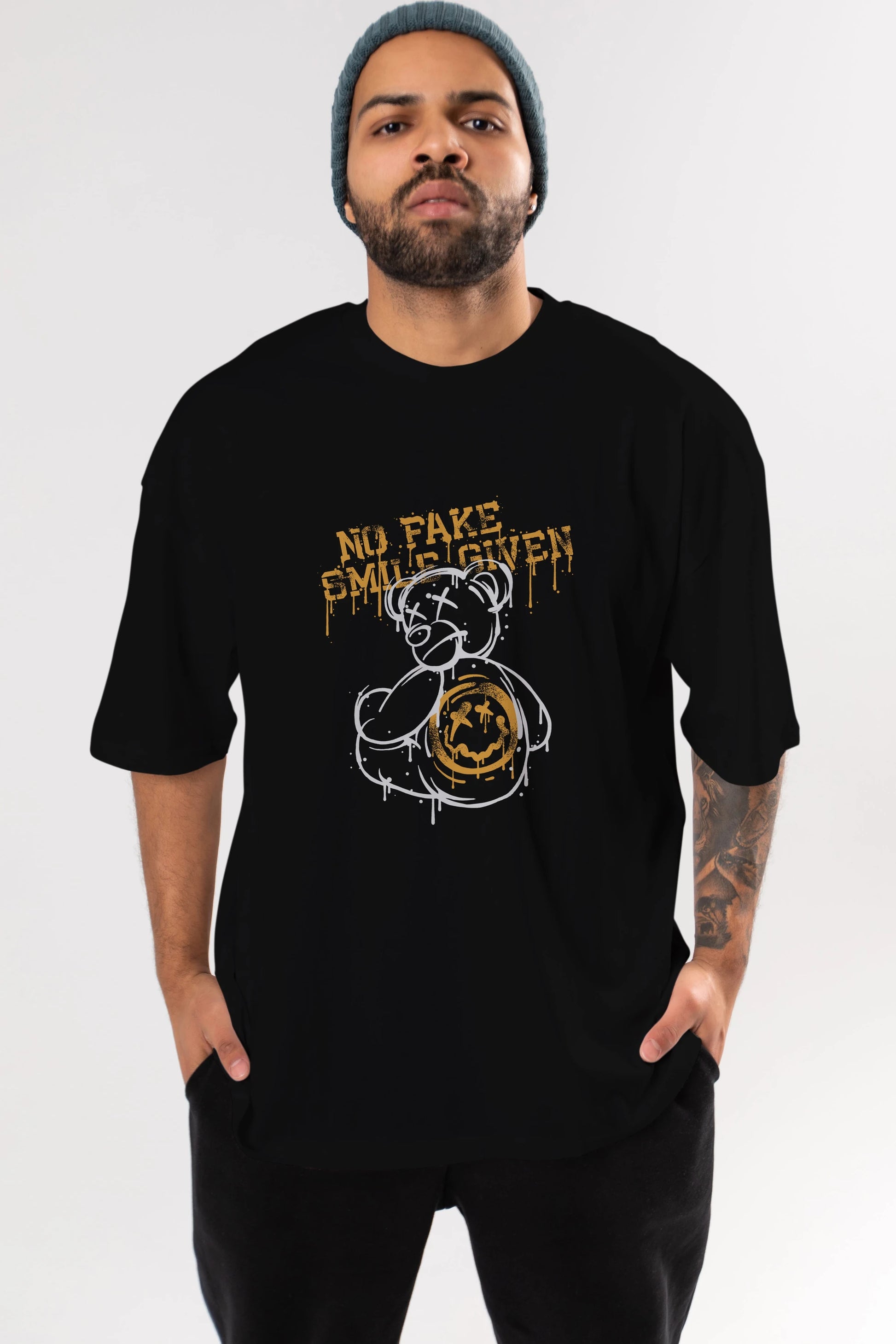 No Fake Smile Given Bear Ön Baskılı Oversize t-shirt Erkek Kadın Unisex