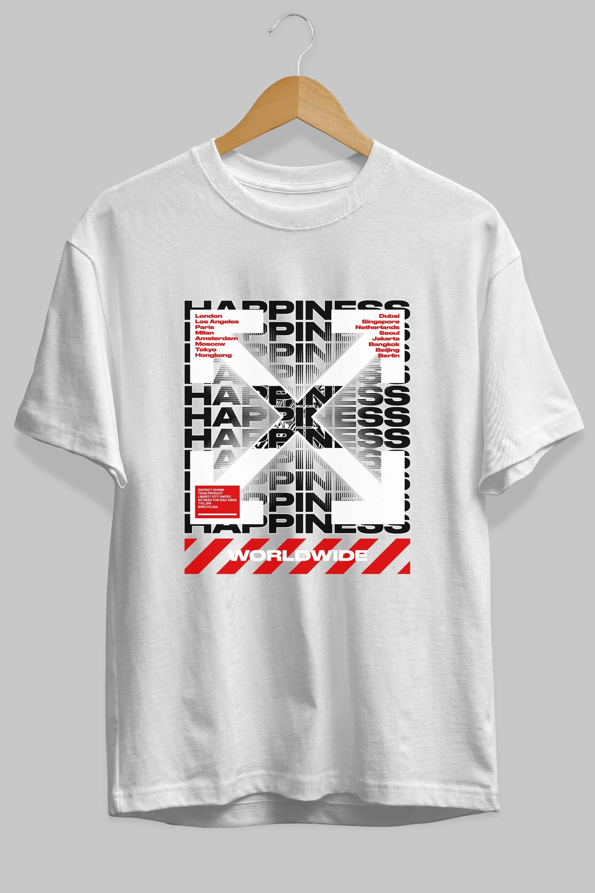 Happiness Worldwide Ön Baskılı Oversize t-shirt Erkek Kadın Unisex
