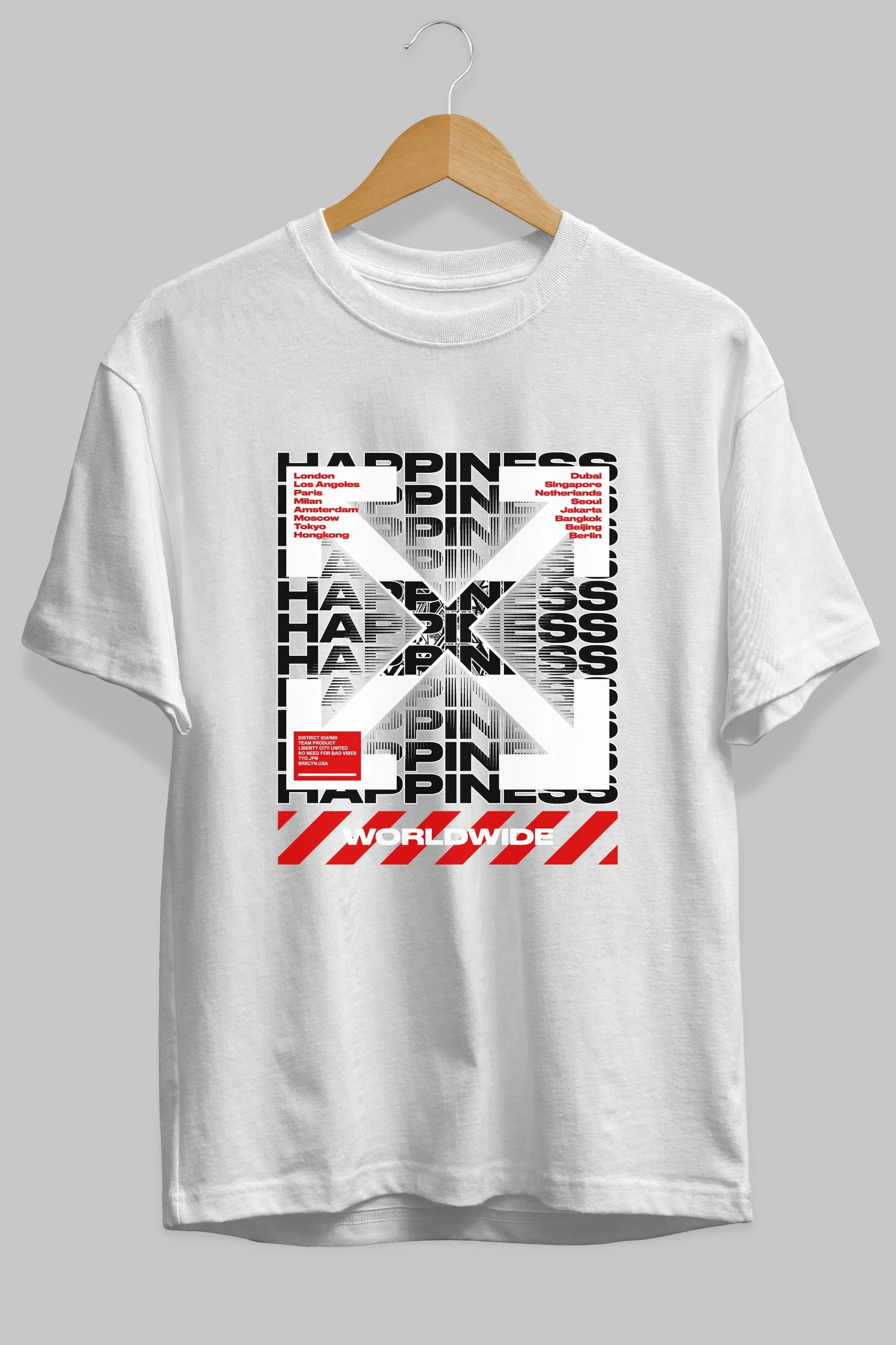 Happiness Worldwide Ön Baskılı Oversize t-shirt Erkek Kadın Unisex