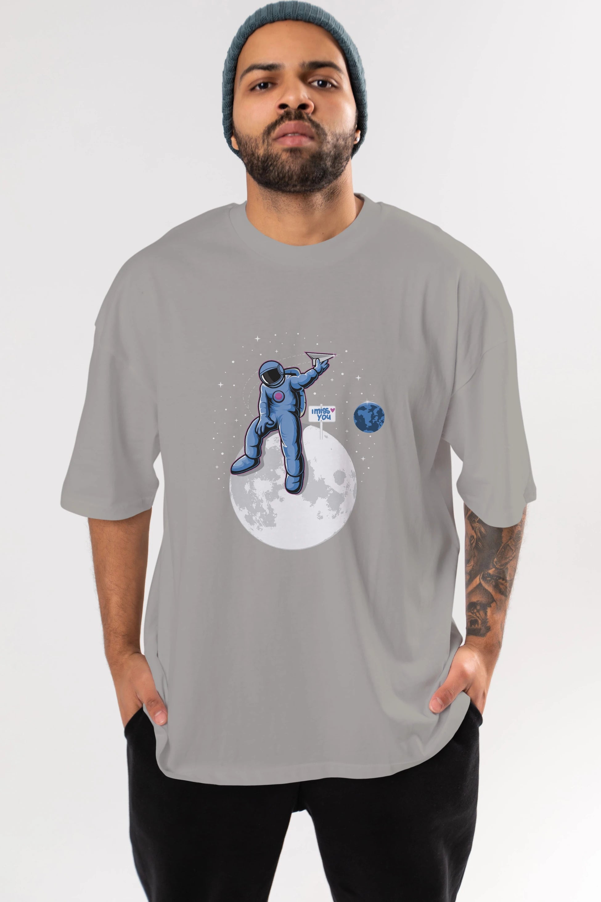 Astro Missing Earth Ön Baskılı Oversize t-shirt Erkek Kadın Unisex