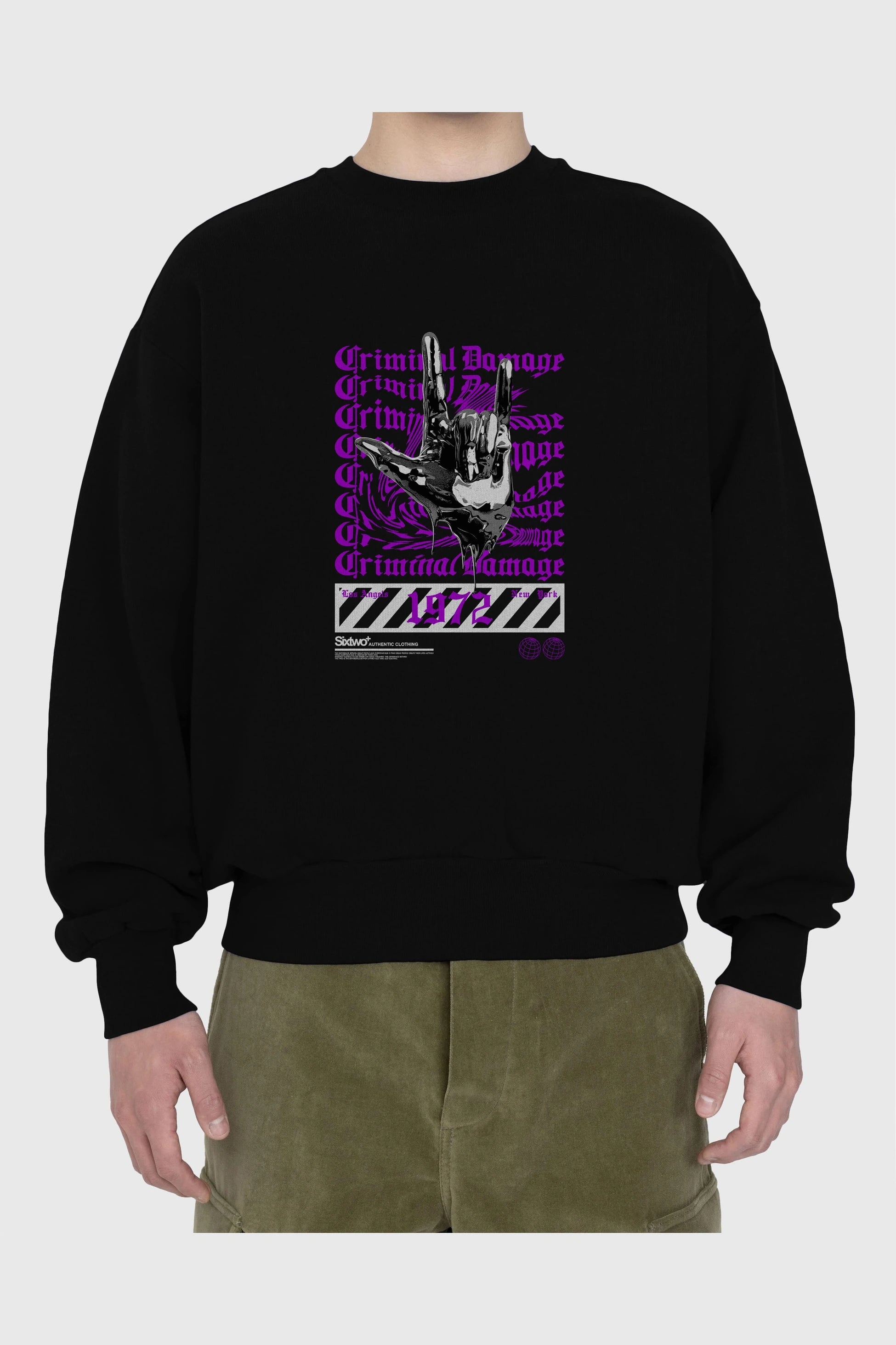 Criminal Damage 2 Ön Baskılı Oversize Sweatshirt Erkek Kadın Unisex