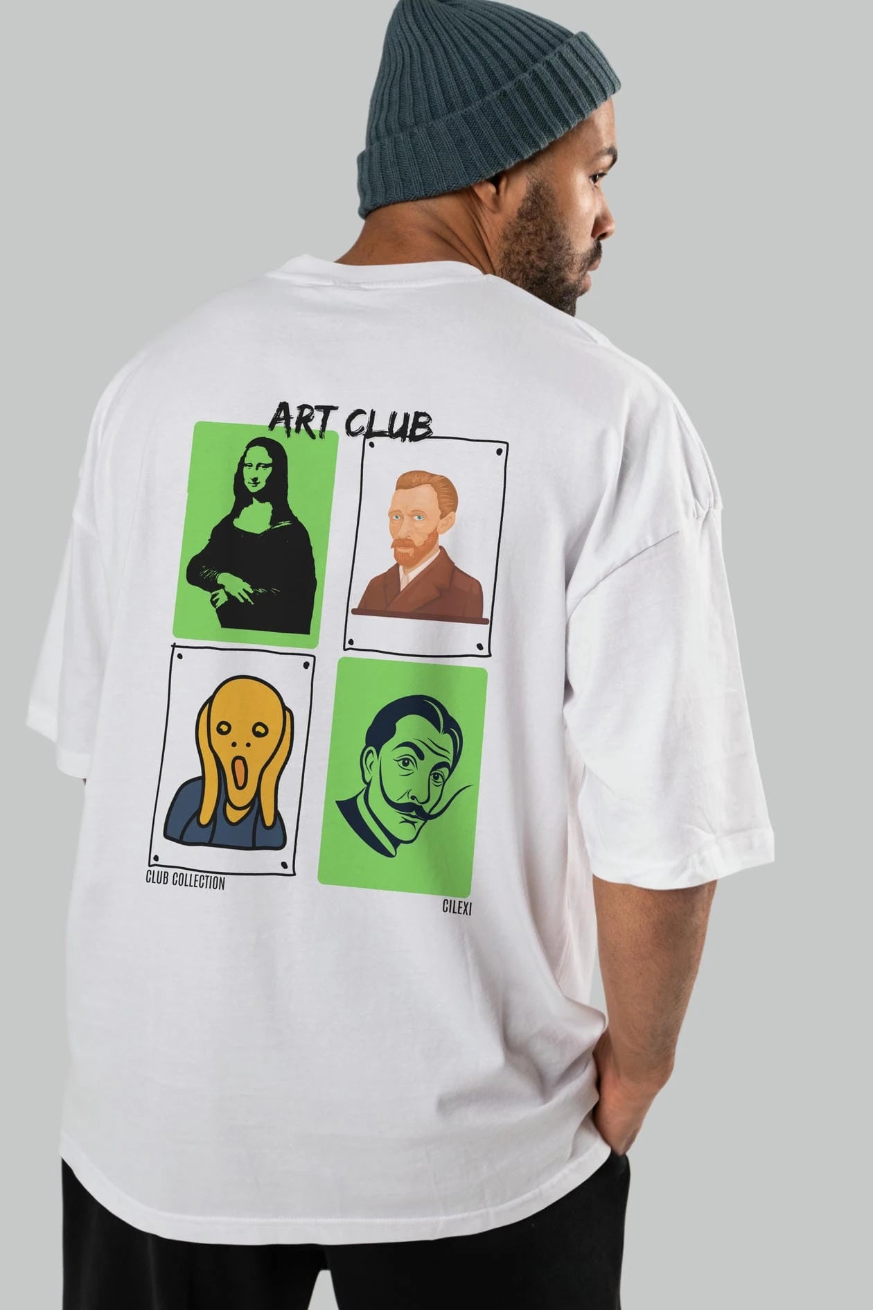 Art Club Arka Baskılı Oversize t-shirt Erkek Kadın %100 Pamuk Bisiklet Yaka tişort