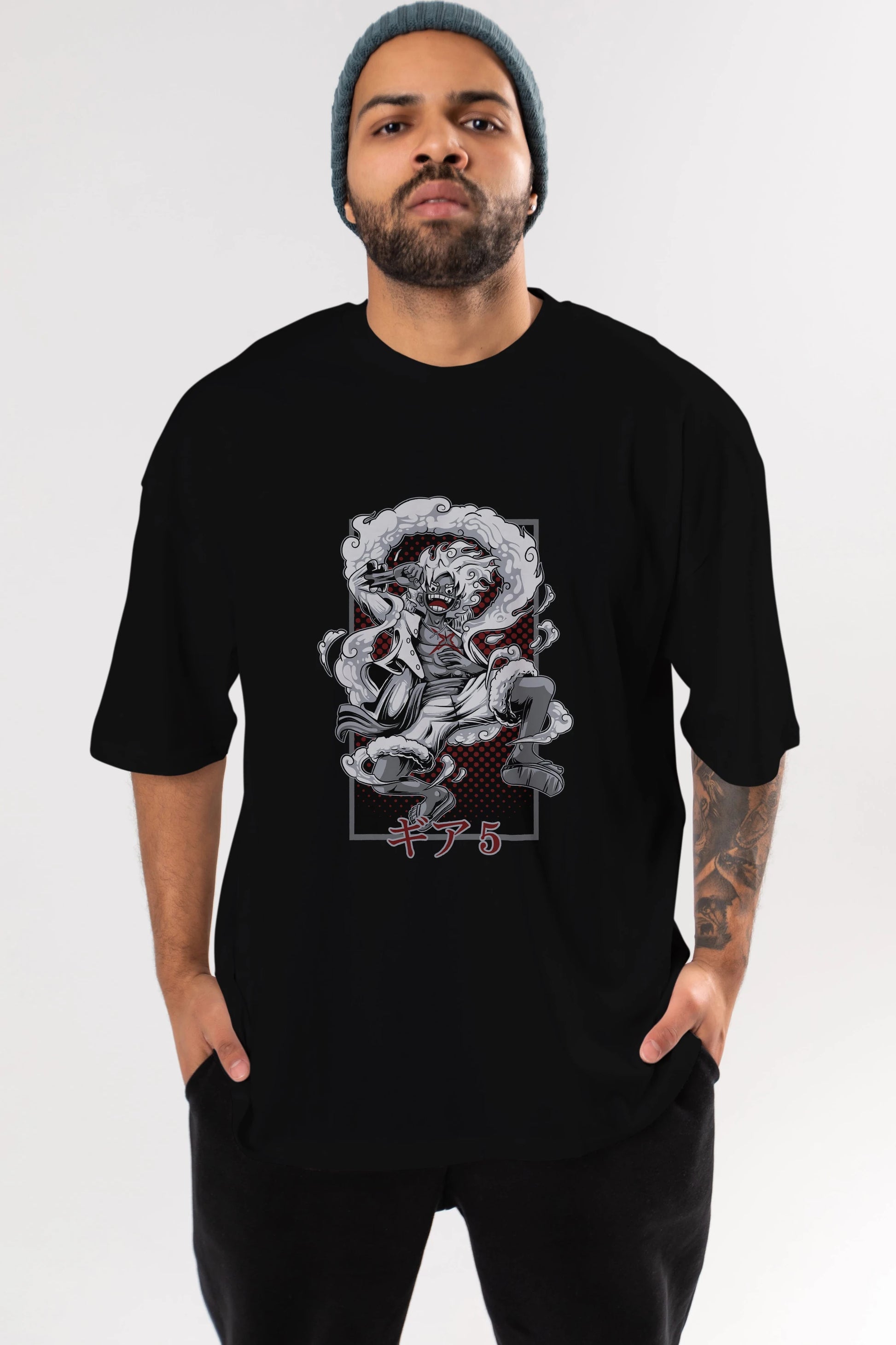 LUFFY GEAR 5 Anime Ön Baskılı Oversize t-shirt %100 pamuk Erkek Kadın Unisex