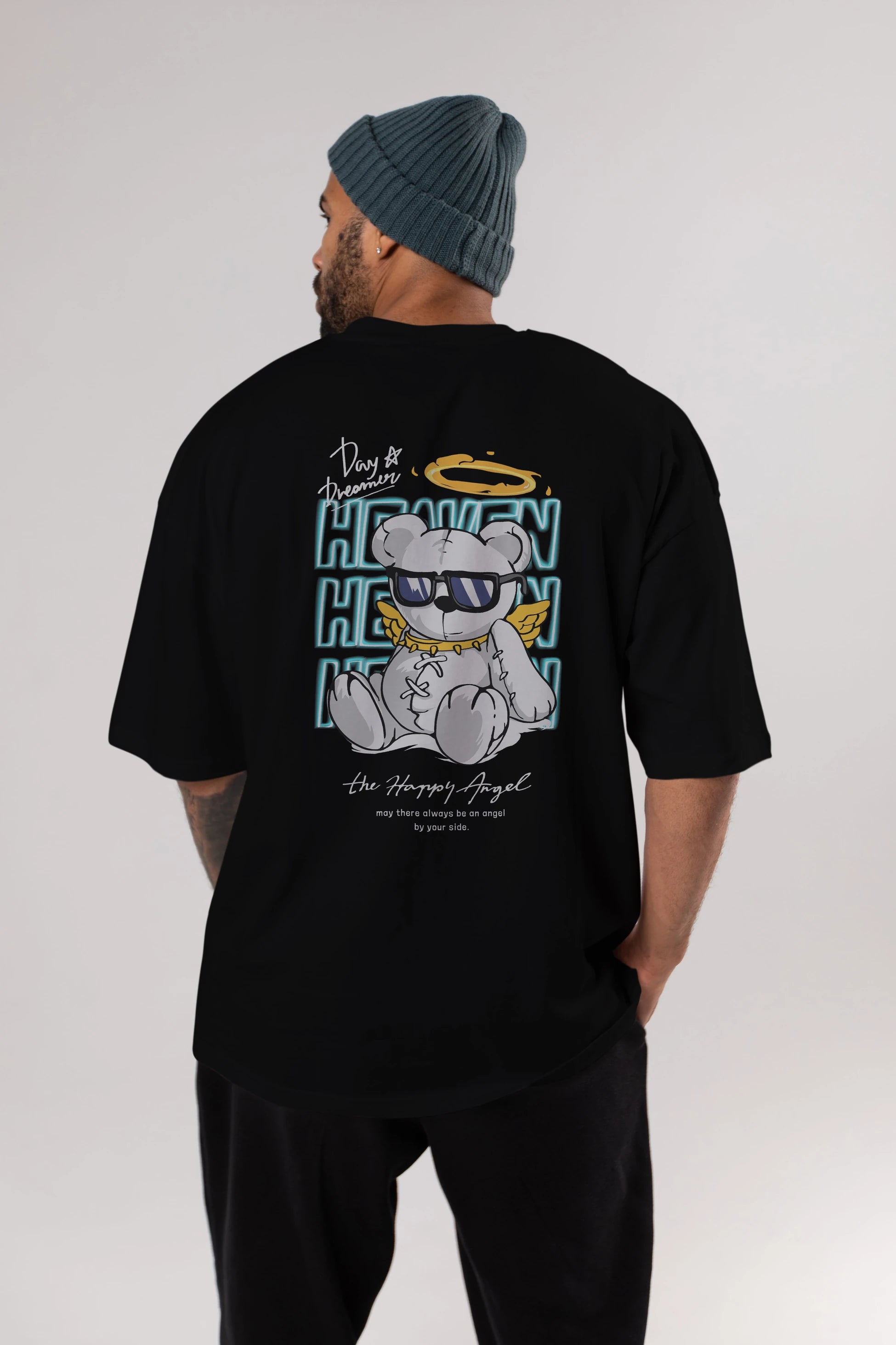 Heaven Bear Arka Baskılı Oversize t-shirt Erkek Kadın Unisex