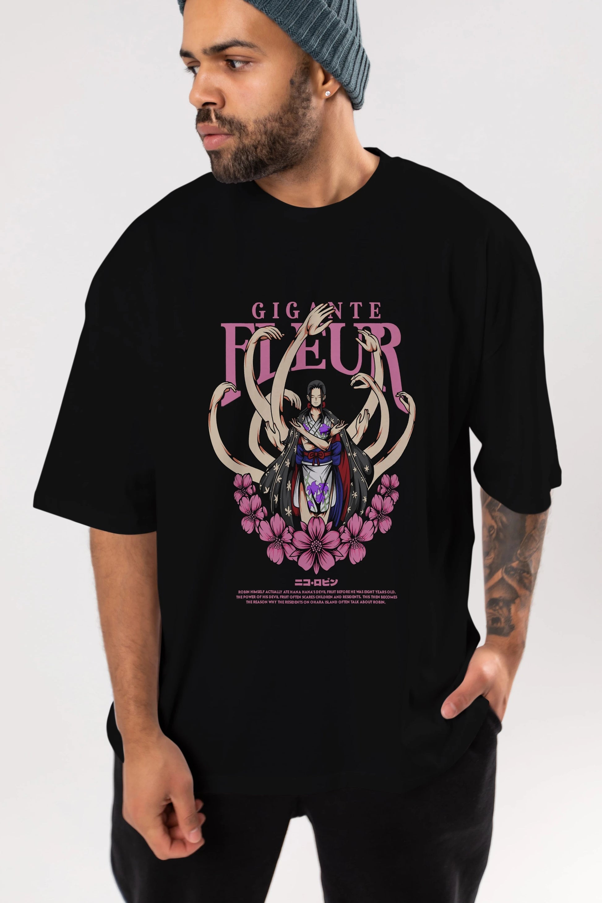 Gigante Fleur Anime Ön Baskılı Oversize t-shirt %100 pamuk Erkek Kadın Unisex